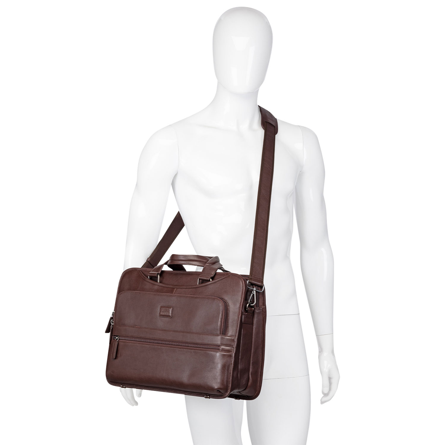 Mallette pour portable à trois compartiments Milan de Mancini de 15,6 po - Brun