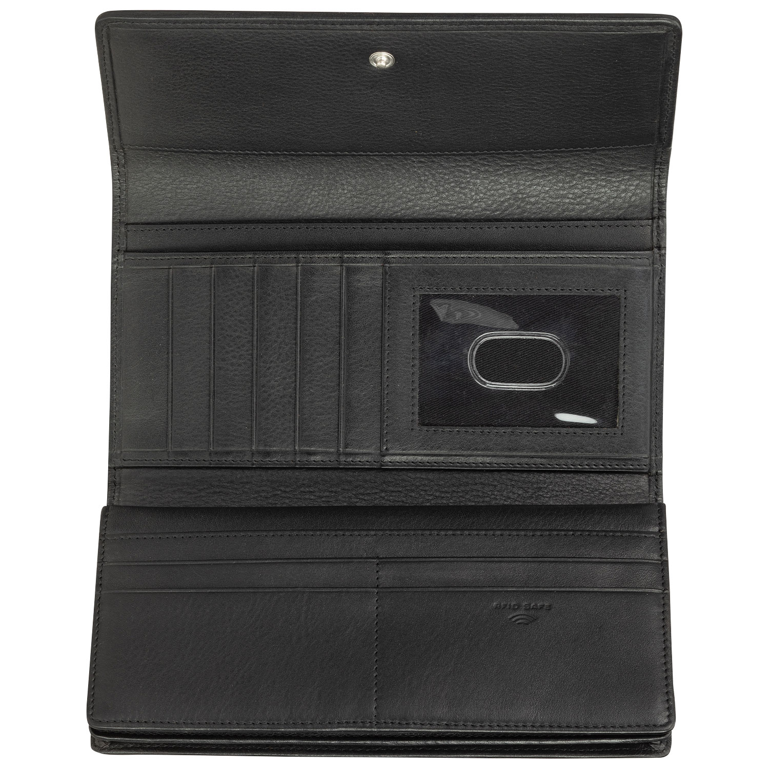 Mancini Basket Weave RFID Genuine Leather Tri-fold Clutch Wing Wallet - Black