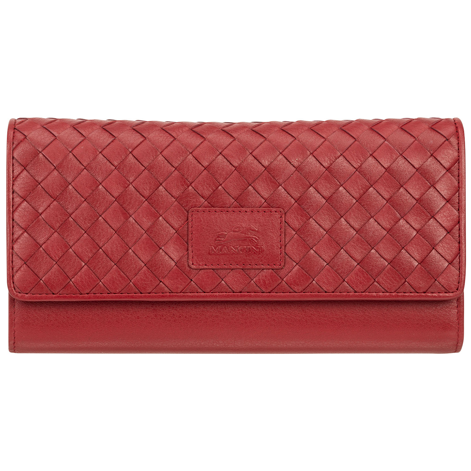 Pochette-portefeuille RFID à trois volets en cuir véritable Motif tressé de Mancini - Rouge