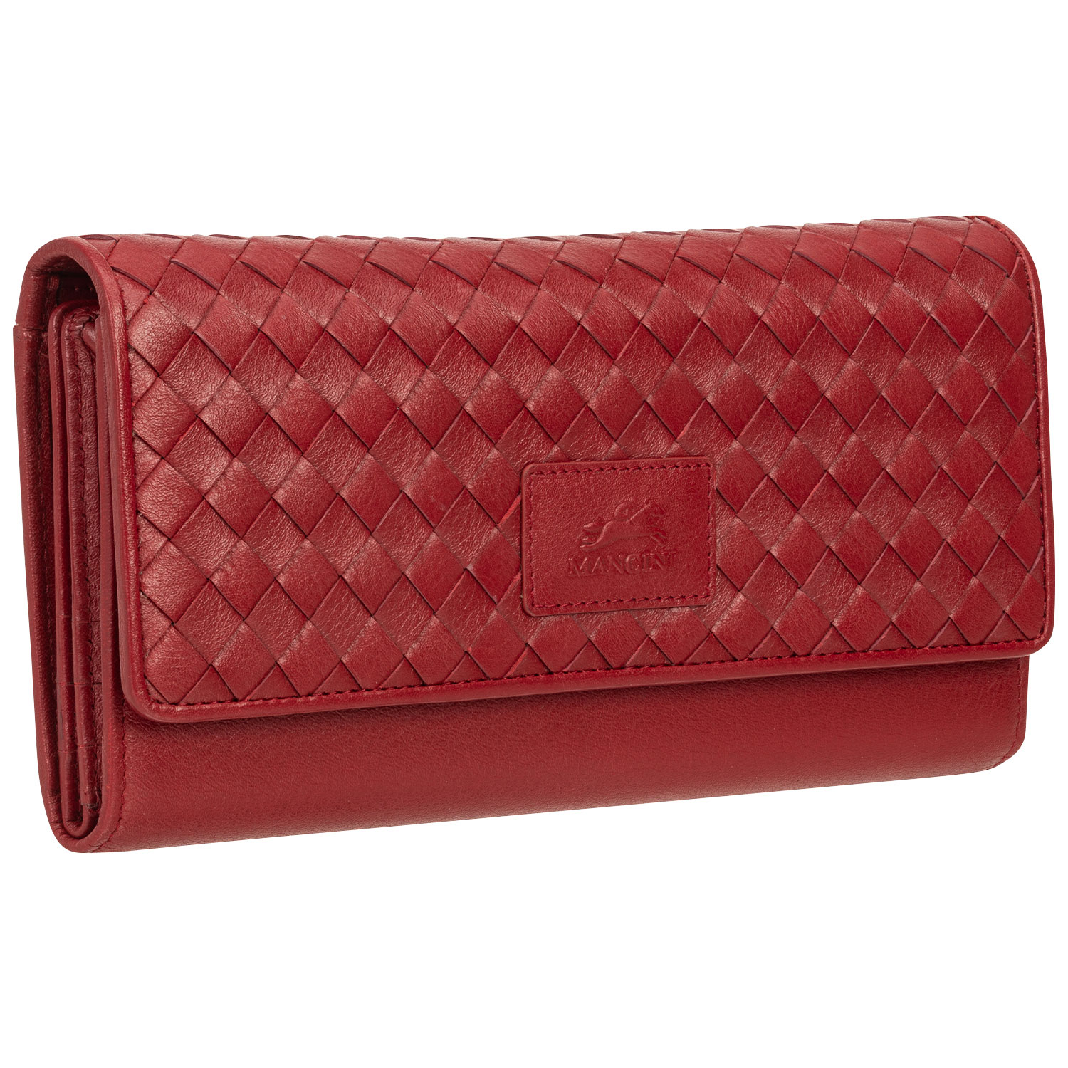 Pochette-portefeuille RFID à trois volets en cuir véritable Motif tressé de Mancini - Rouge