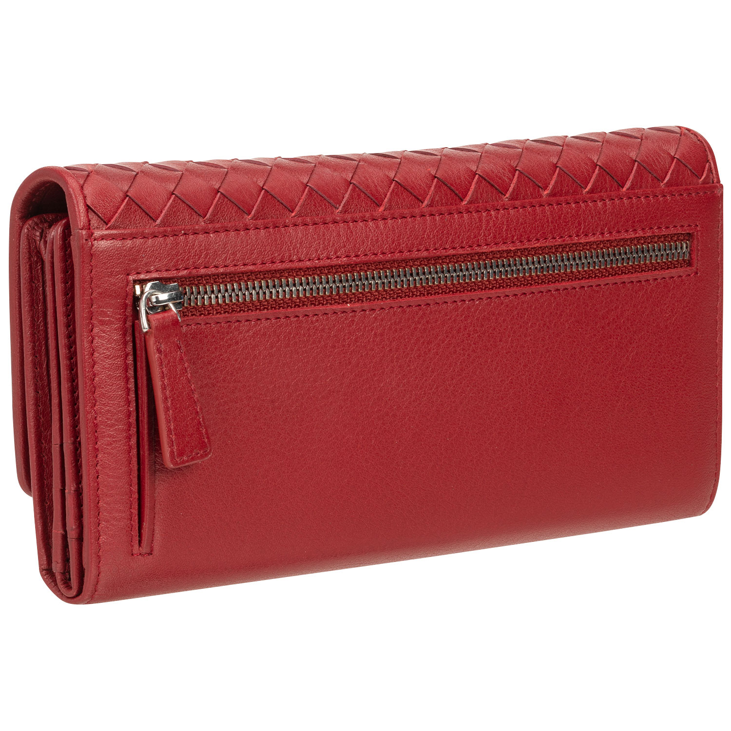Pochette-portefeuille RFID à trois volets en cuir véritable Motif tressé de Mancini - Rouge