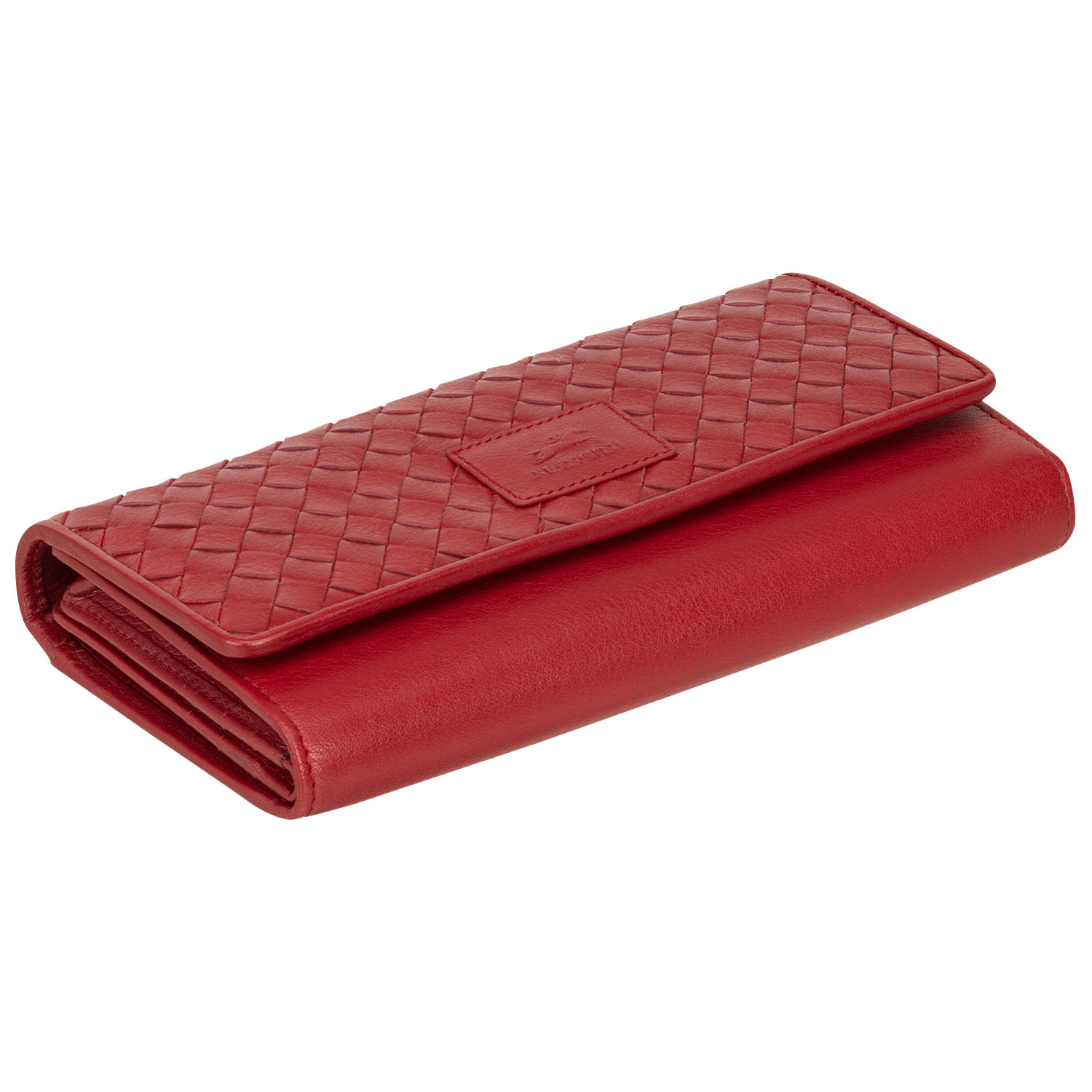 Pochette-portefeuille RFID à trois volets en cuir véritable Motif tressé de Mancini - Rouge