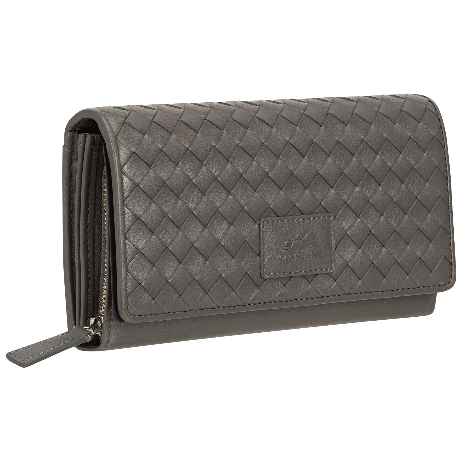 Pochette-portefeuille enveloppe RFID en cuir véritable Motif tressé de Mancini - Gris