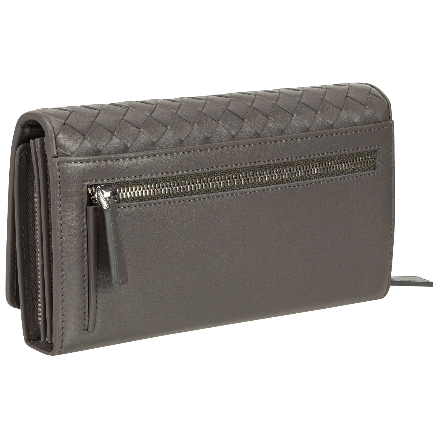 Pochette-portefeuille enveloppe RFID en cuir véritable Motif tressé de Mancini - Gris