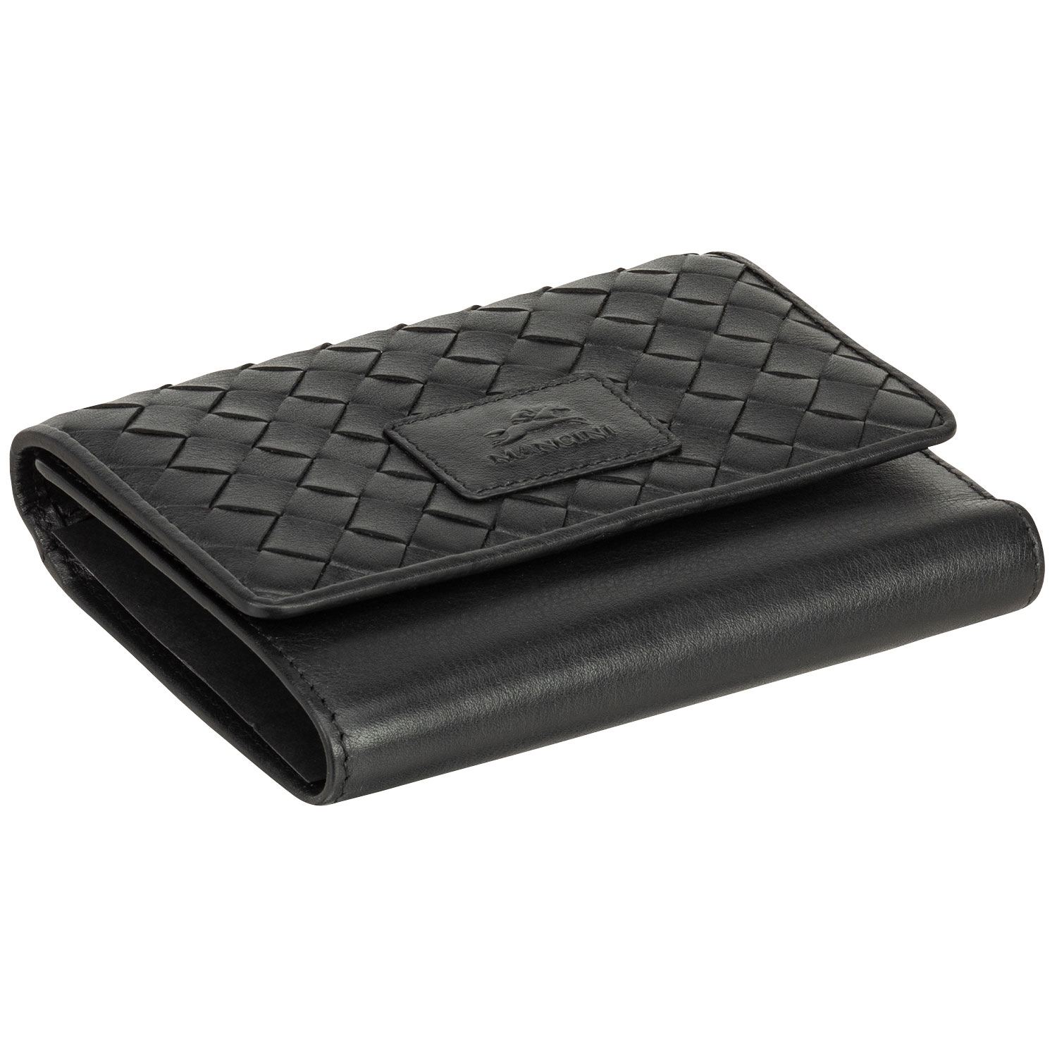 Pochette-portefeuille RFID à trois volets en cuir véritable Motif tressé de Mancini - Noir