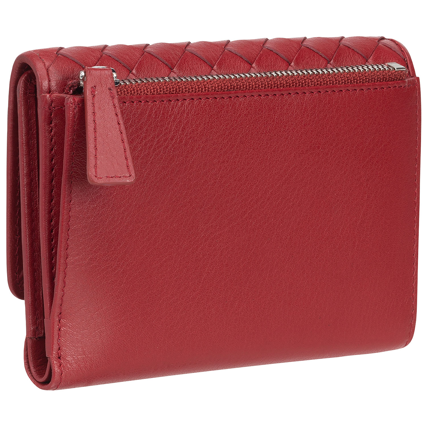 Pochette-portefeuille RFID à trois volets et huit fentes en cuir véritable Motif tressé de Mancini - Rouge