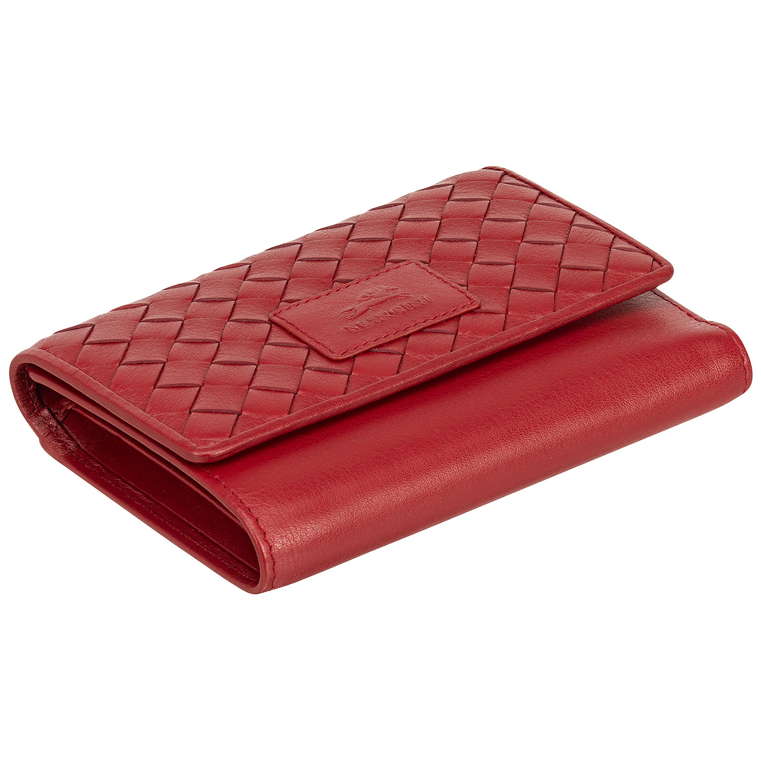 Pochette-portefeuille RFID à trois volets et huit fentes en cuir véritable Motif tressé de Mancini - Rouge