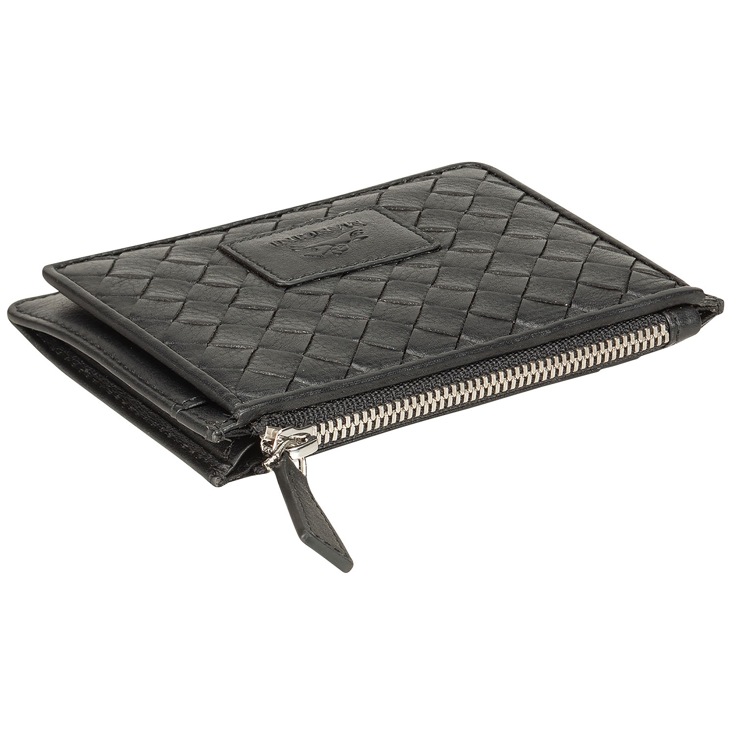 Étui pour cartes de crédit RFID à sept fentes en cuir véritable Motif tressé de Mancini - Noir