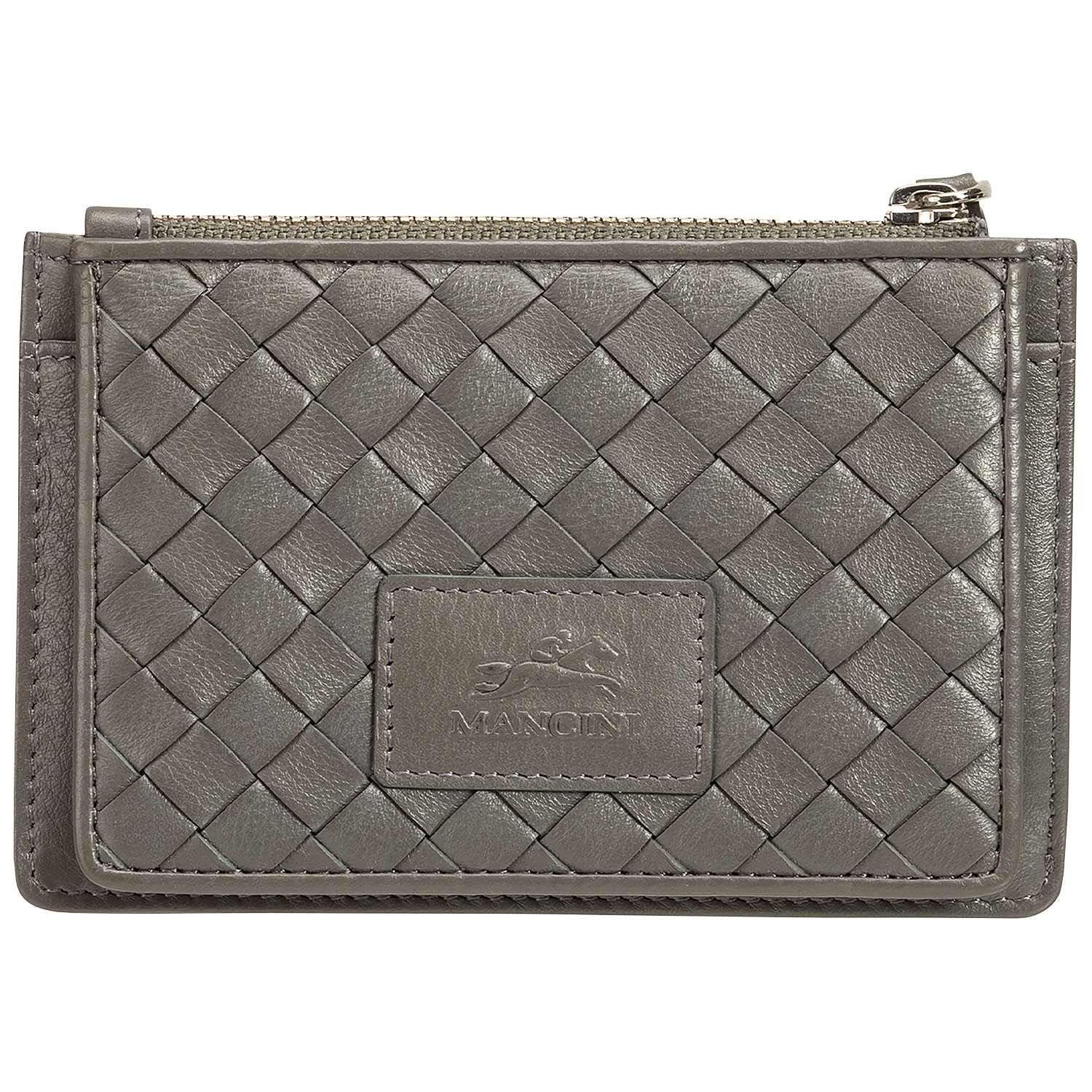 Mancini Basket Weave RFID Genuine Leather 7-Slot Credit Card Case - Grey