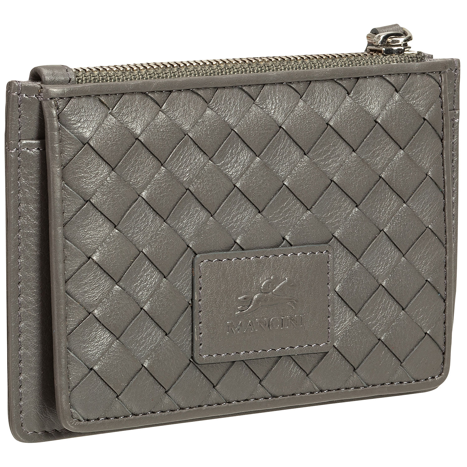 Mancini Basket Weave RFID Genuine Leather 7-Slot Credit Card Case - Grey