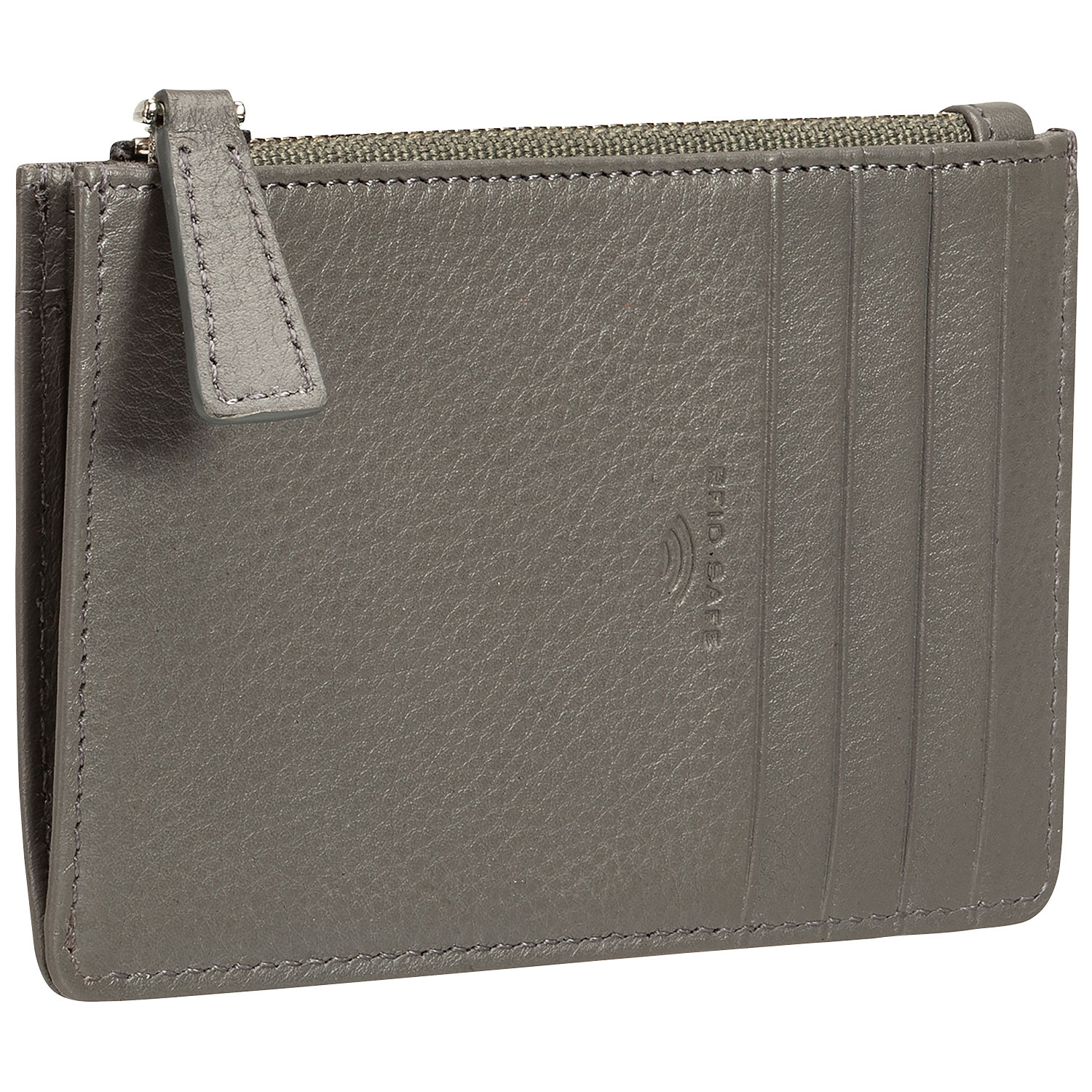 Mancini Basket Weave RFID Genuine Leather 7-Slot Credit Card Case - Grey