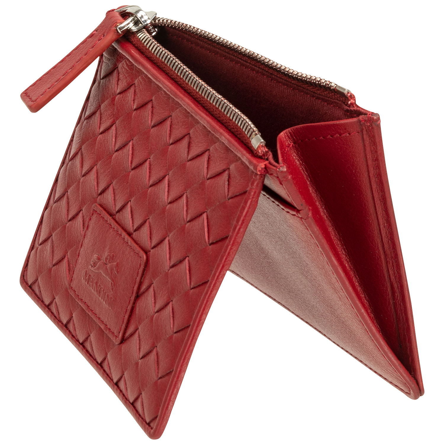 Étui pour cartes de crédit RFID à sept fentes en cuir véritable Motif tressé de Mancini - Rouge