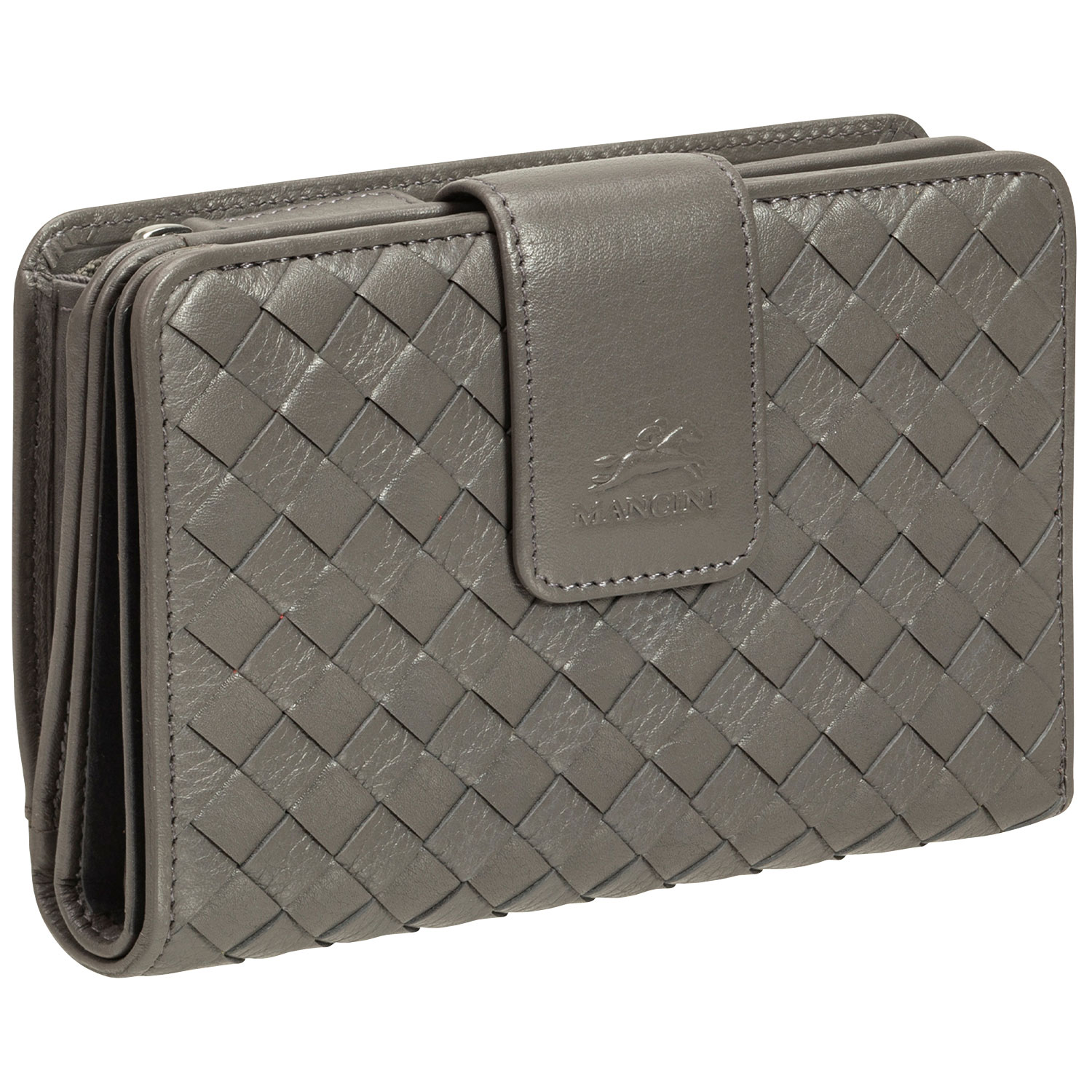Pochette-portefeuille RFID à deux volets en cuir véritable Motif tressé de Mancini - Gris
