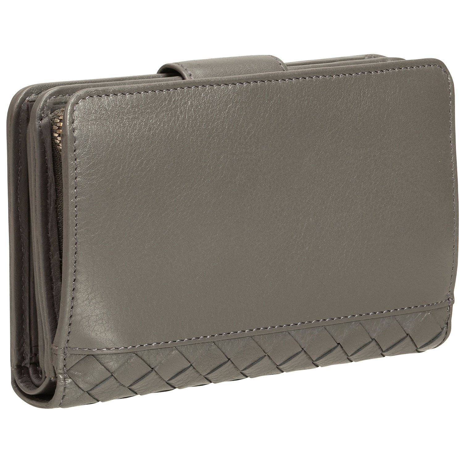 Pochette-portefeuille RFID à deux volets en cuir véritable Motif tressé de Mancini - Gris