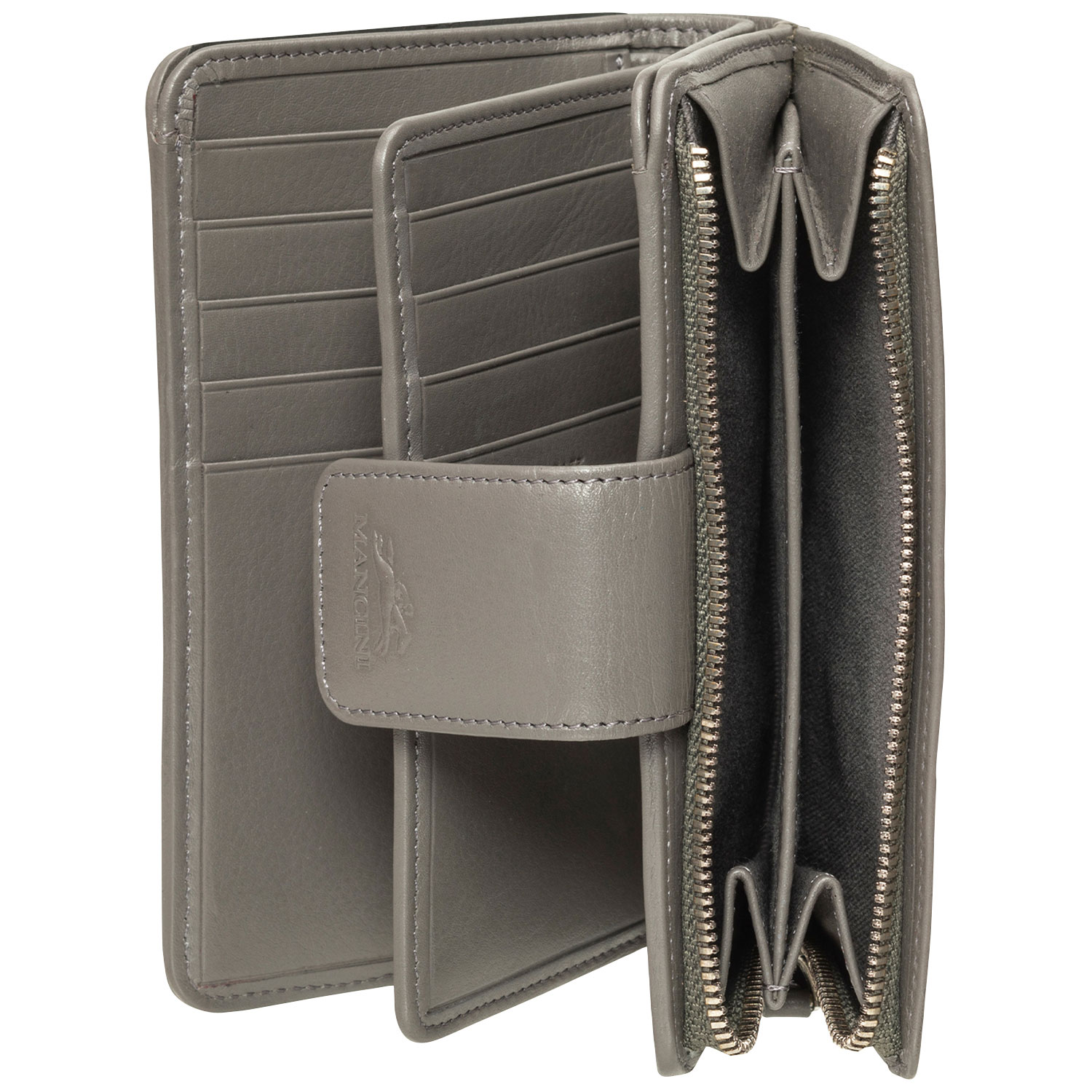 Pochette-portefeuille RFID à deux volets en cuir véritable Motif tressé de Mancini - Gris