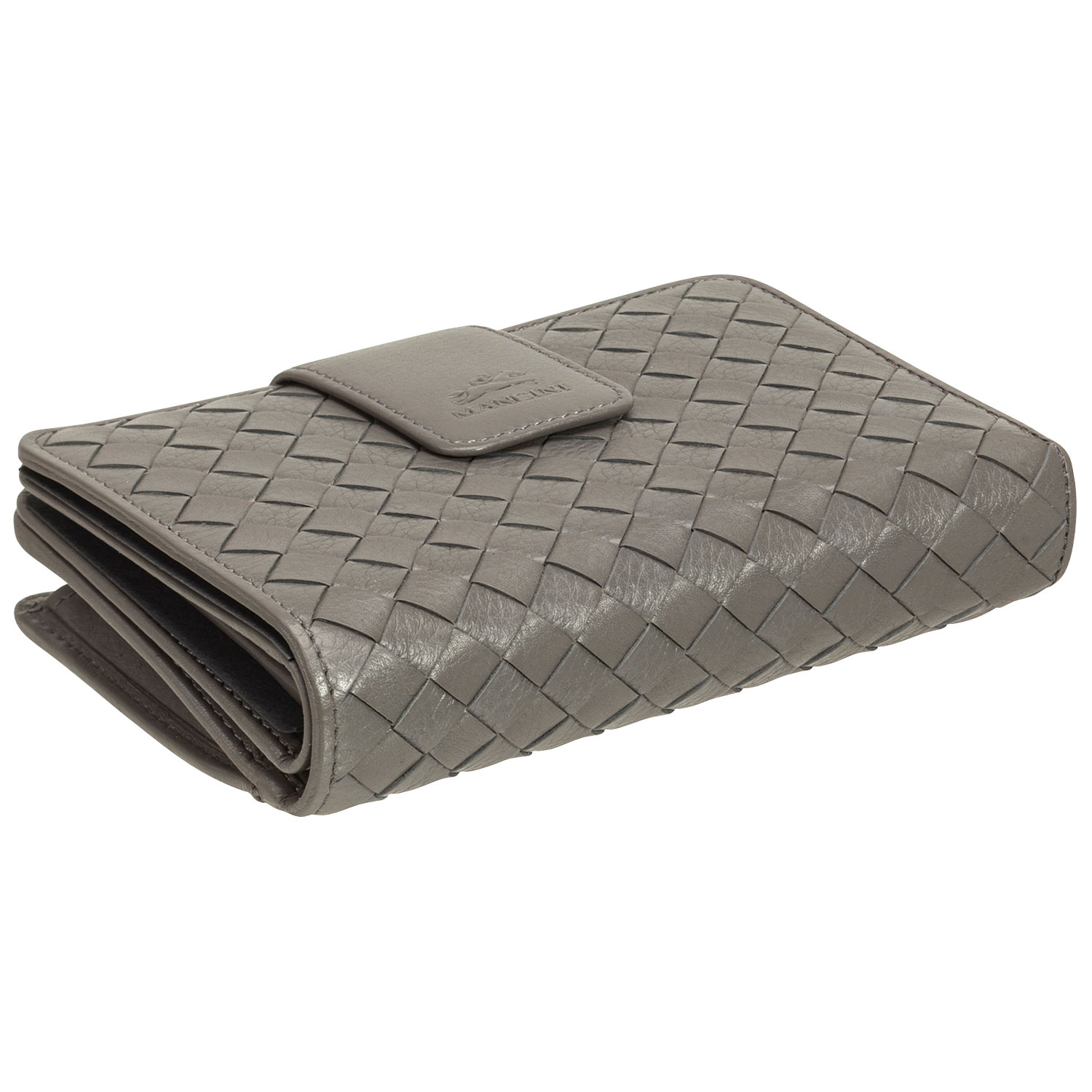 Pochette-portefeuille RFID à deux volets en cuir véritable Motif tressé de Mancini - Gris