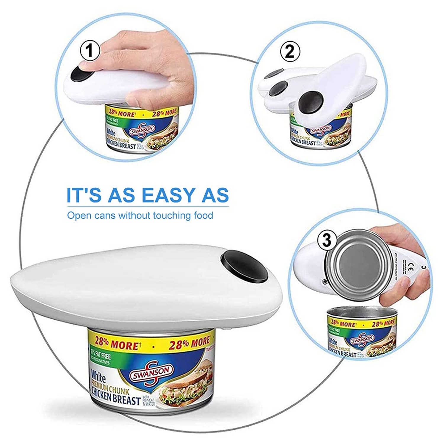 Electric Can Opener: Upgraded Blade Opens Any Sized Can - Automatic, Hands Free, Smooth Edge, Food-Safe, Handy with Lid Lift, Battery Operated