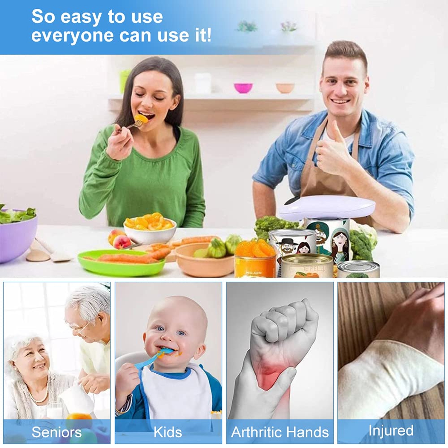 Electric Can Opener: Upgraded Blade Opens Any Sized Can - Automatic, Hands Free, Smooth Edge, Food-Safe, Handy with Lid Lift, Battery Operated