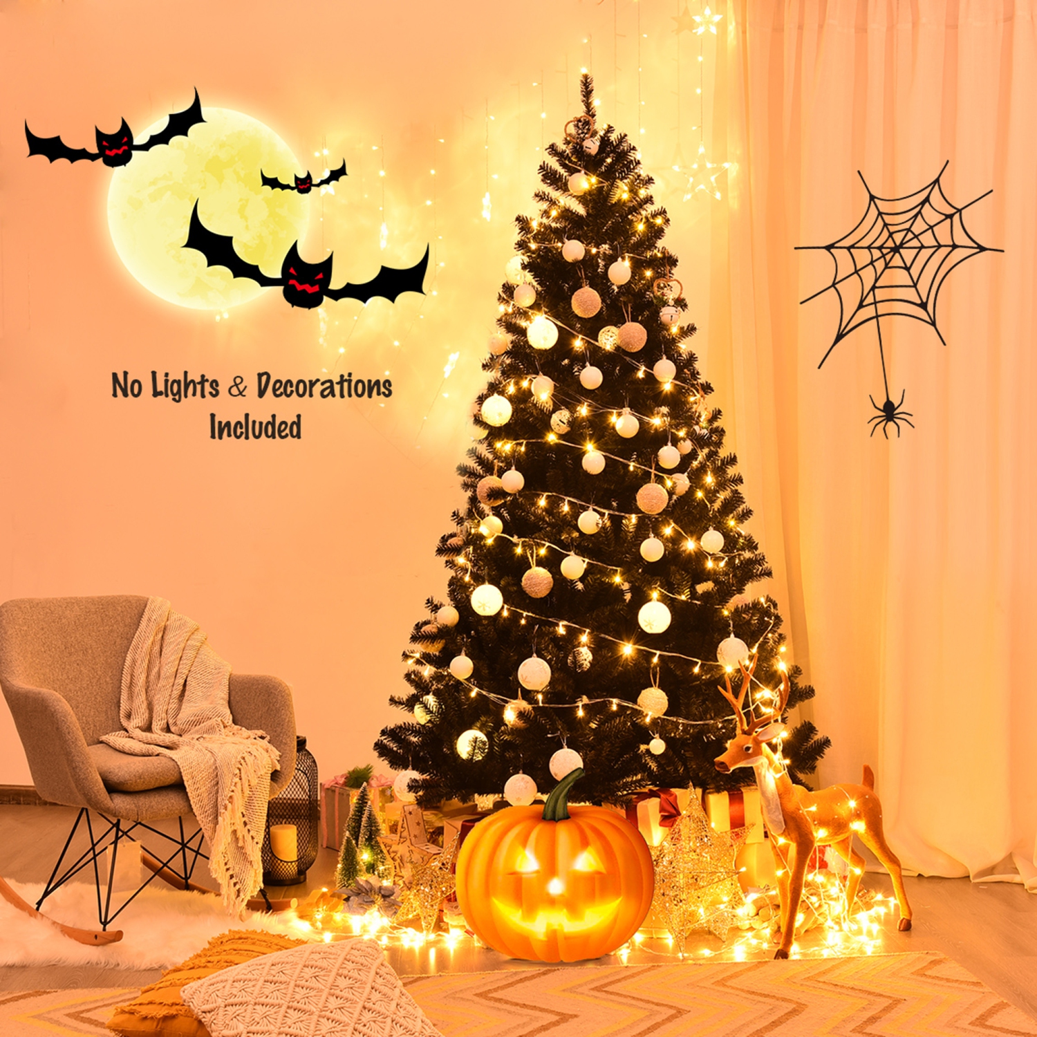 Gymax 7.5FT Artificial Halloween Christmas Tree Hinged Pine Tree Holiday Decoration