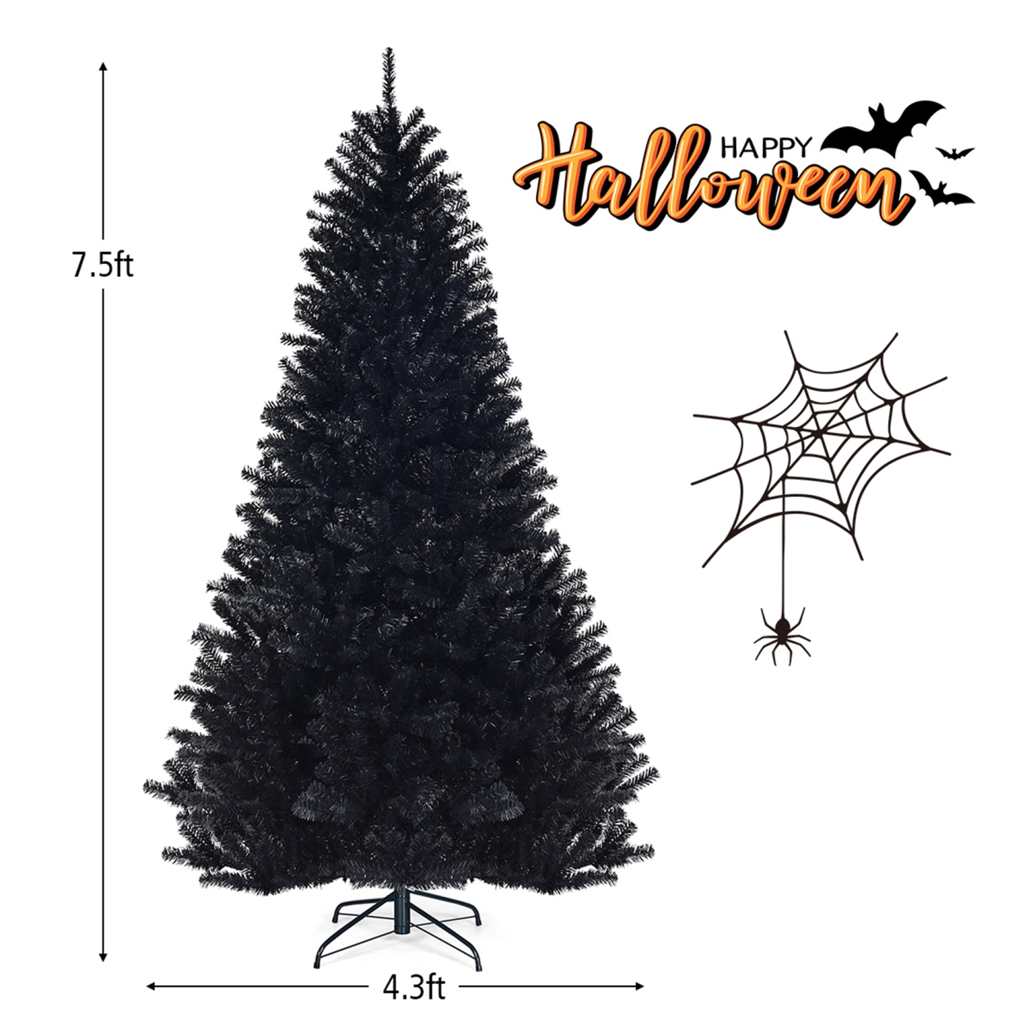 Gymax 7.5FT Artificial Halloween Christmas Tree Hinged Pine Tree Holiday Decoration
