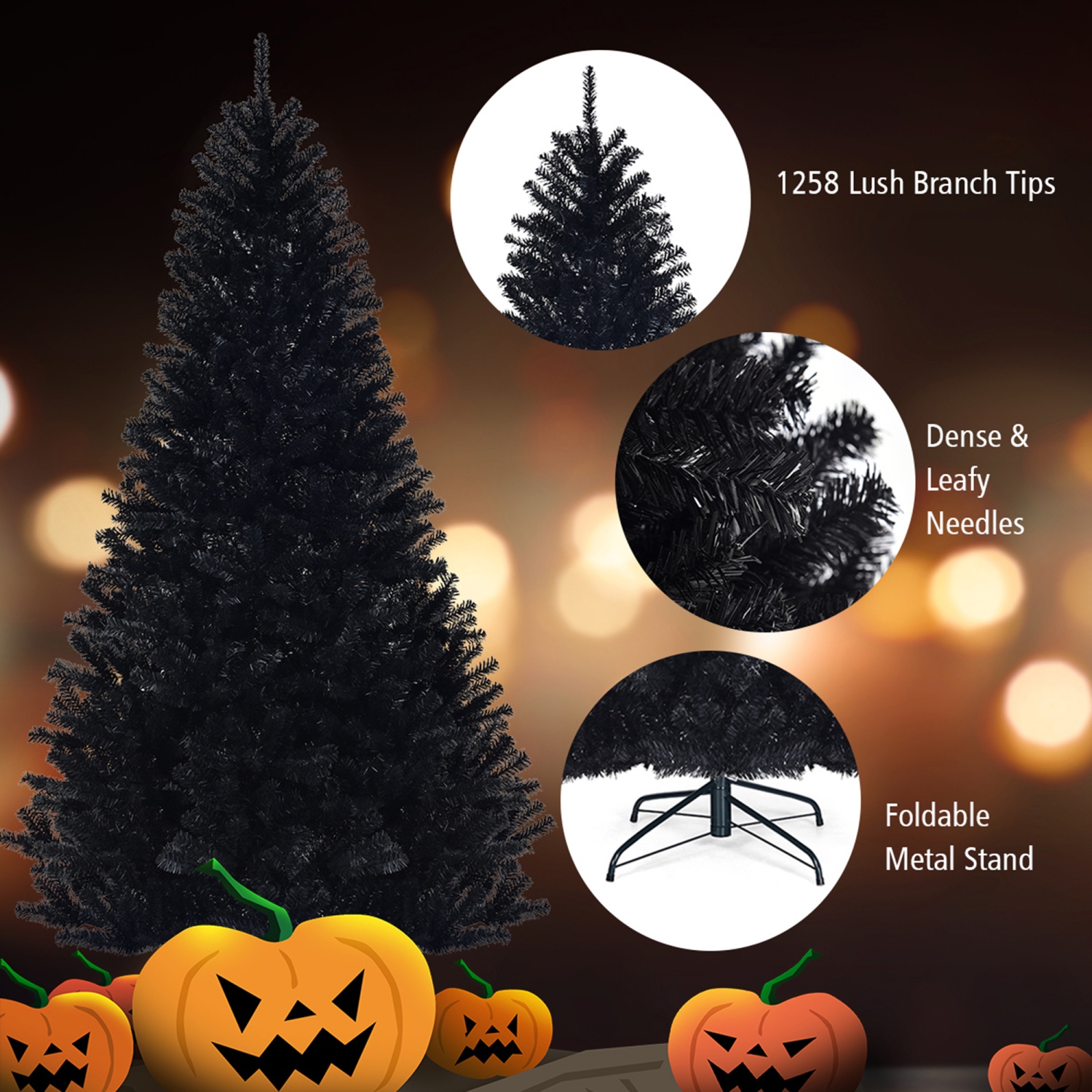 Gymax 7.5FT Artificial Halloween Christmas Tree Hinged Pine Tree Holiday Decoration