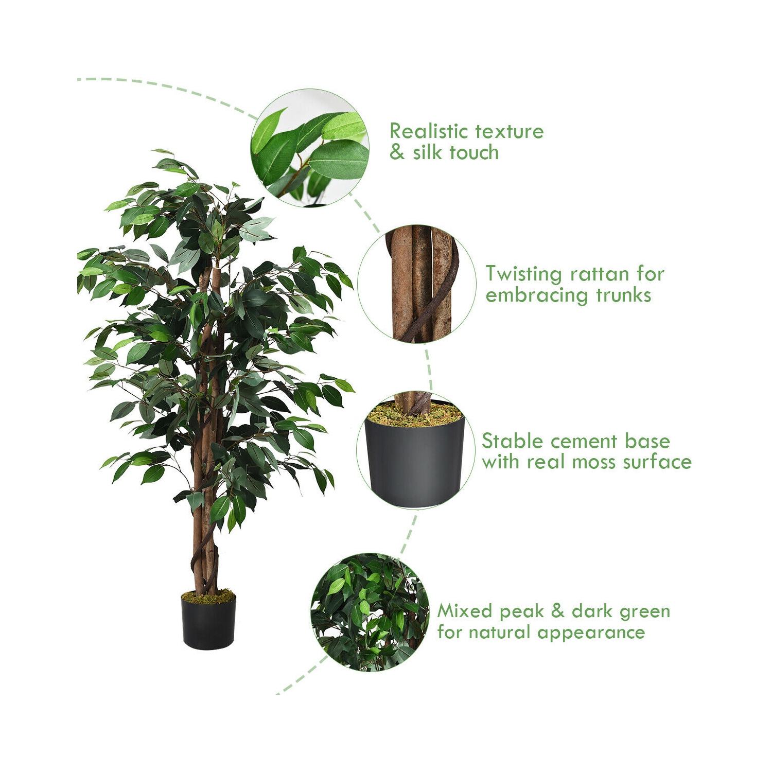 Gymax 4Ft Artificial Ficus Tree Fake Greenery Plant Home Office Decoration