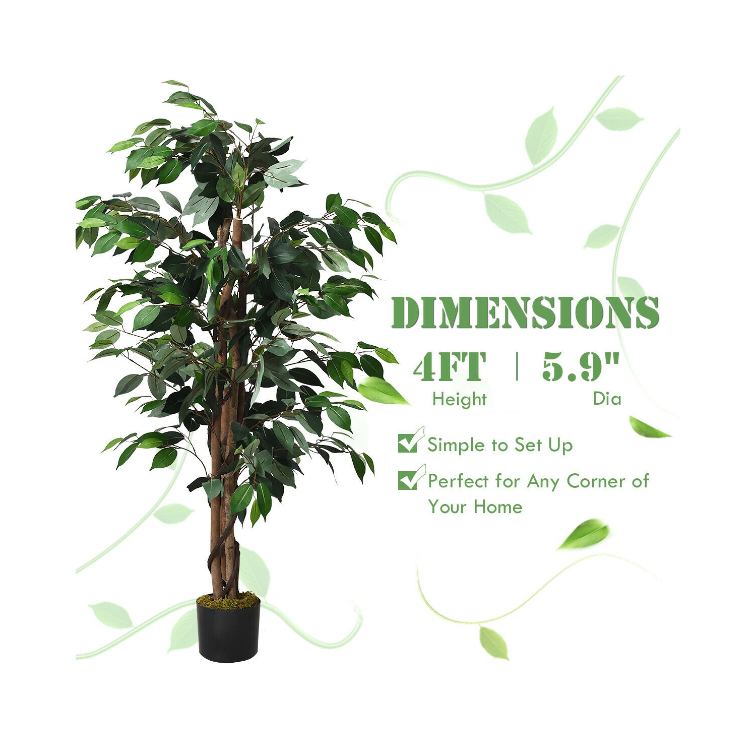 Gymax 4Ft Artificial Ficus Tree Fake Greenery Plant Home Office Decoration