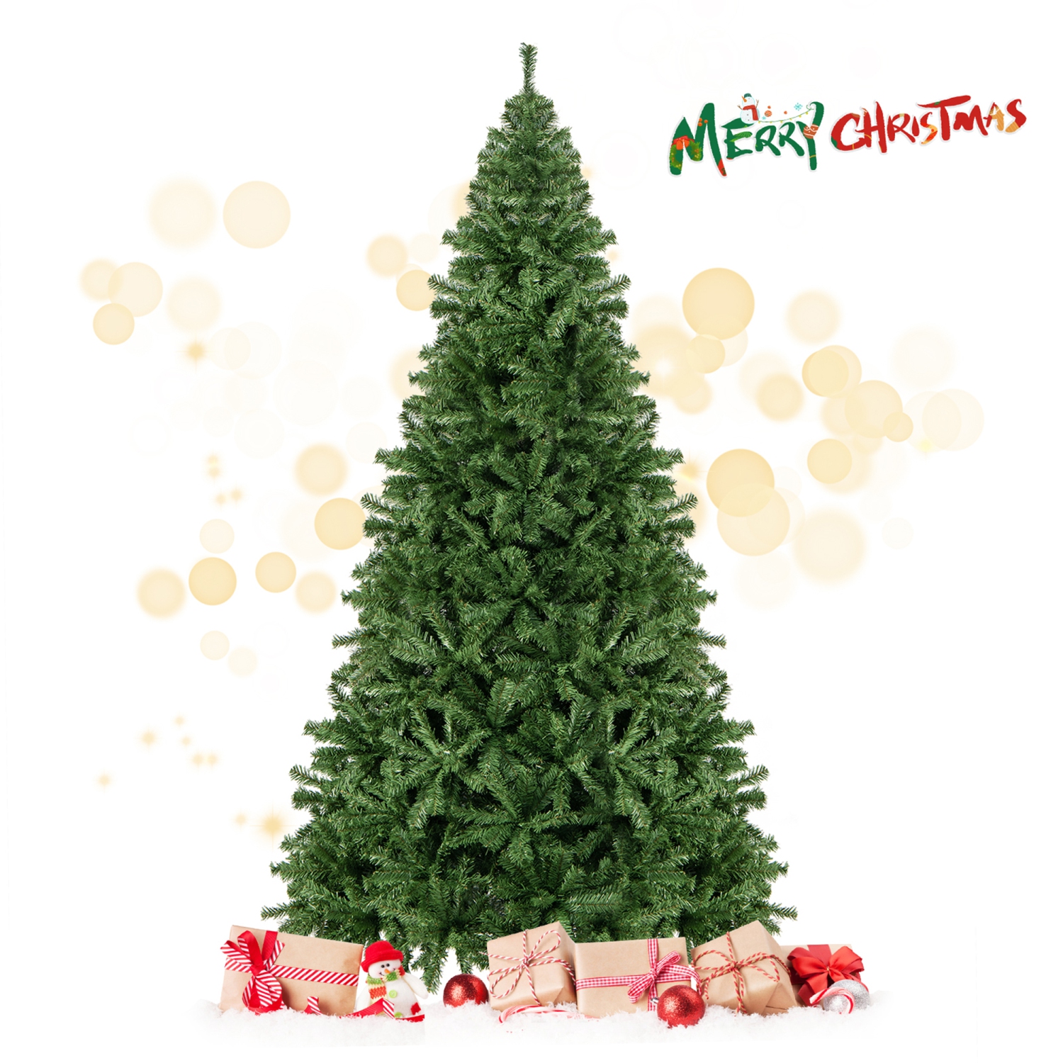 Gymax 9FT Christmas Tree Hinged Artificial Tree Indoor Outdoor w/ Metal Stand