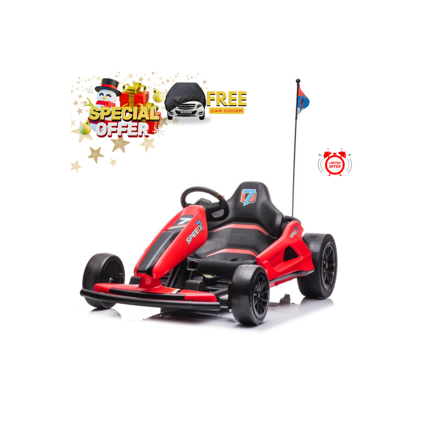 Upgraded Furious Edition Big Kids Drifting Go-Kart w/ Optional Drift Mode, Drifting Wheels, 1 Leather Seat w/ Seatbelt, Adjustable Steering Wheel, 24V 750D Motors - KIDS VIP