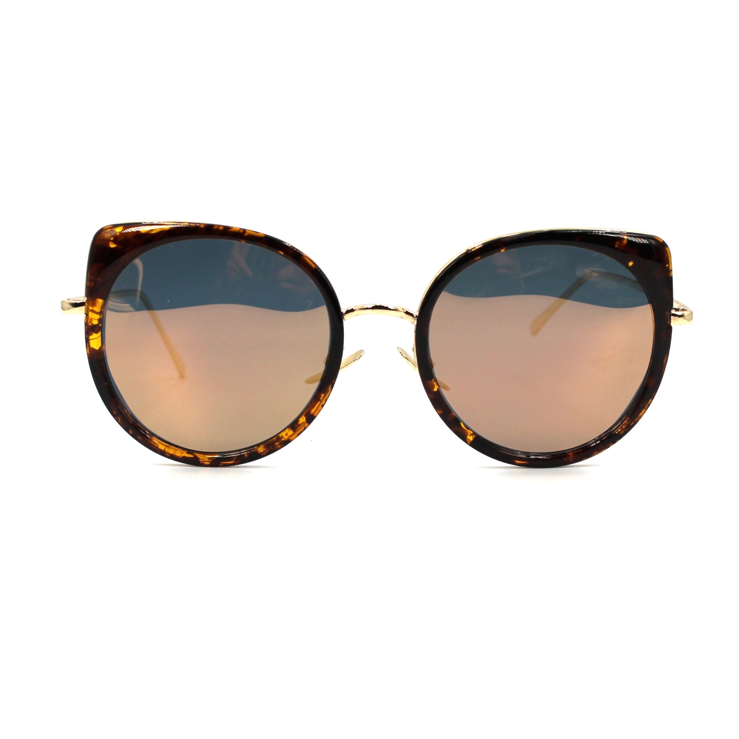 Ottika Round Cateye Sunglasses - UV Protection | Model 1222 | Havana-Gold Mirror