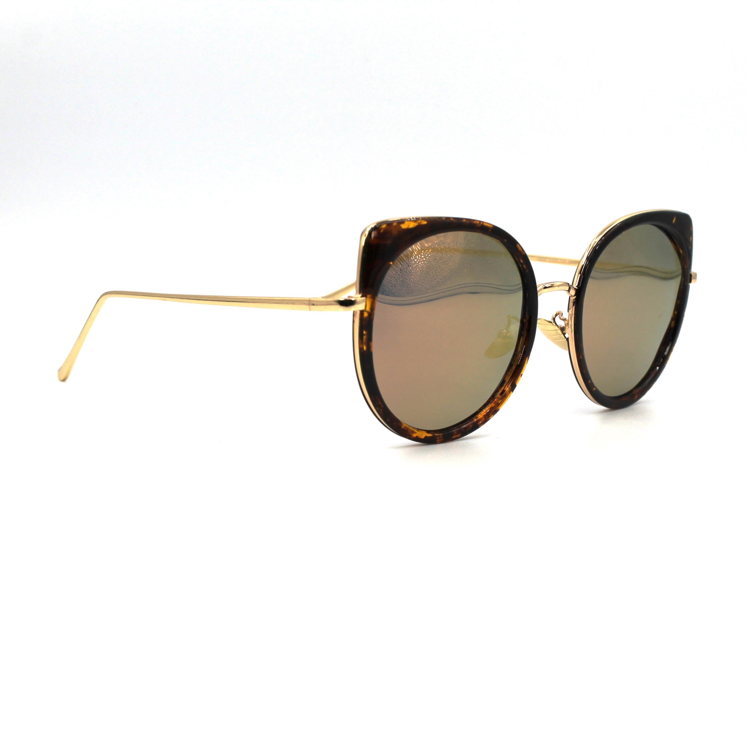 Ottika Round Cateye Sunglasses - UV Protection | Model 1222 | Havana-Gold Mirror