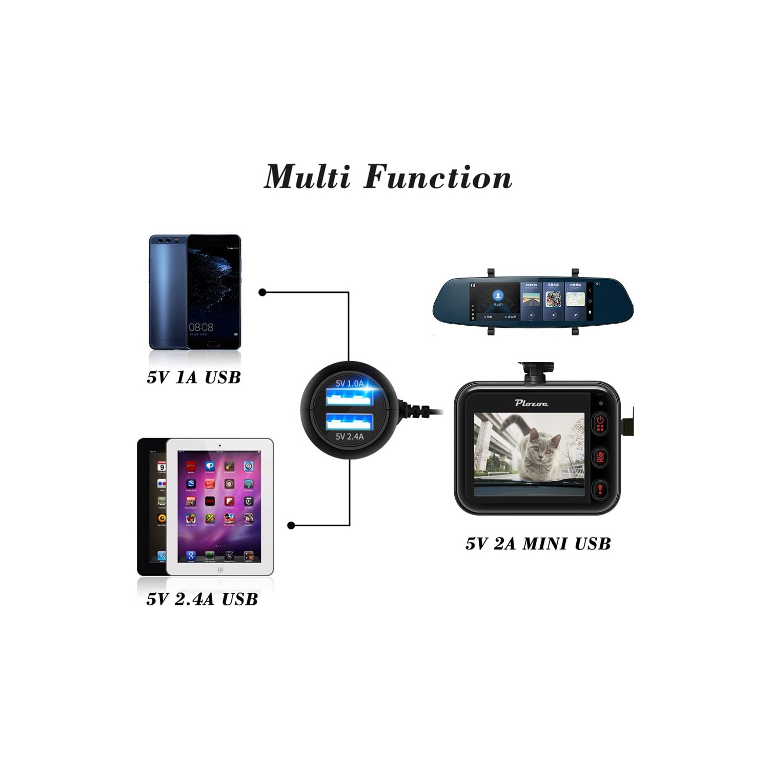 Chargeur pour caméra de tableau de bord, caméra de tableau de bord USB, câble d’alimentation, câble adaptateur de recharge pour GPS Nuvi\Mirror