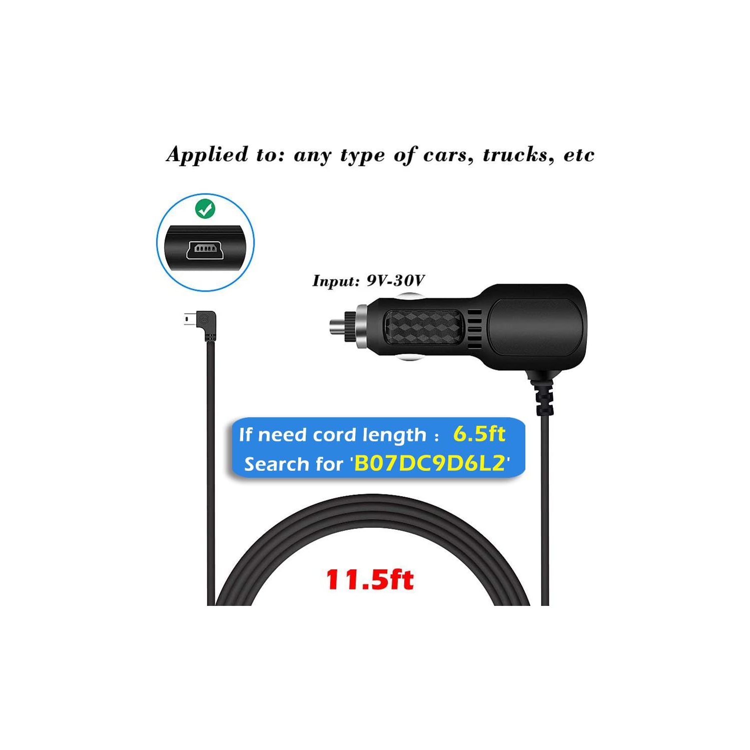 Chargeur pour caméra de tableau de bord, caméra de tableau de bord USB, câble d’alimentation, câble adaptateur de recharge pour GPS Nuvi\Mirror