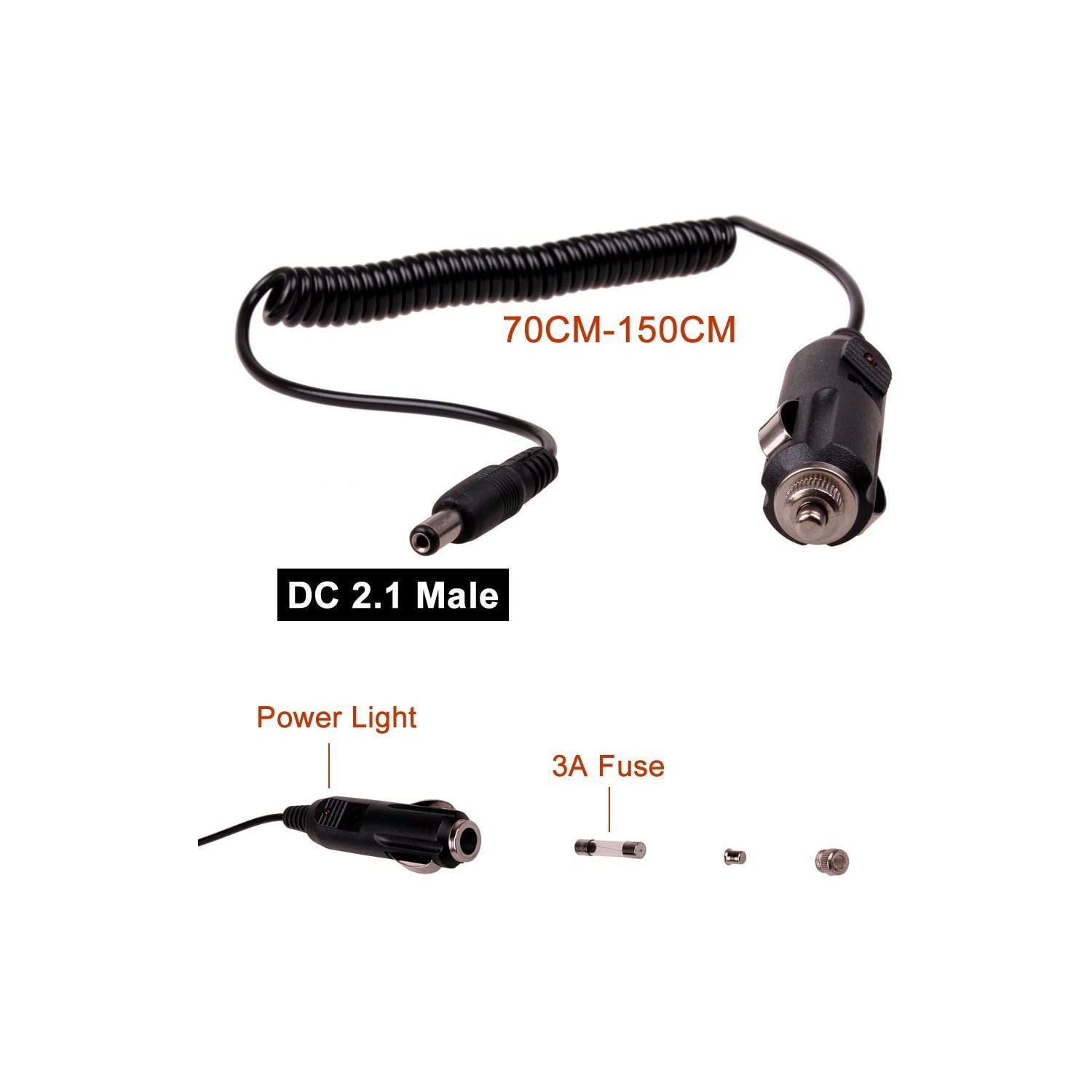 Chargeur d’auto c.c. de 5,5 x 2,1 mm, adaptateur d’alimentation d’allume-cigare de 12 V et 24 V pour bateau de bus de camion