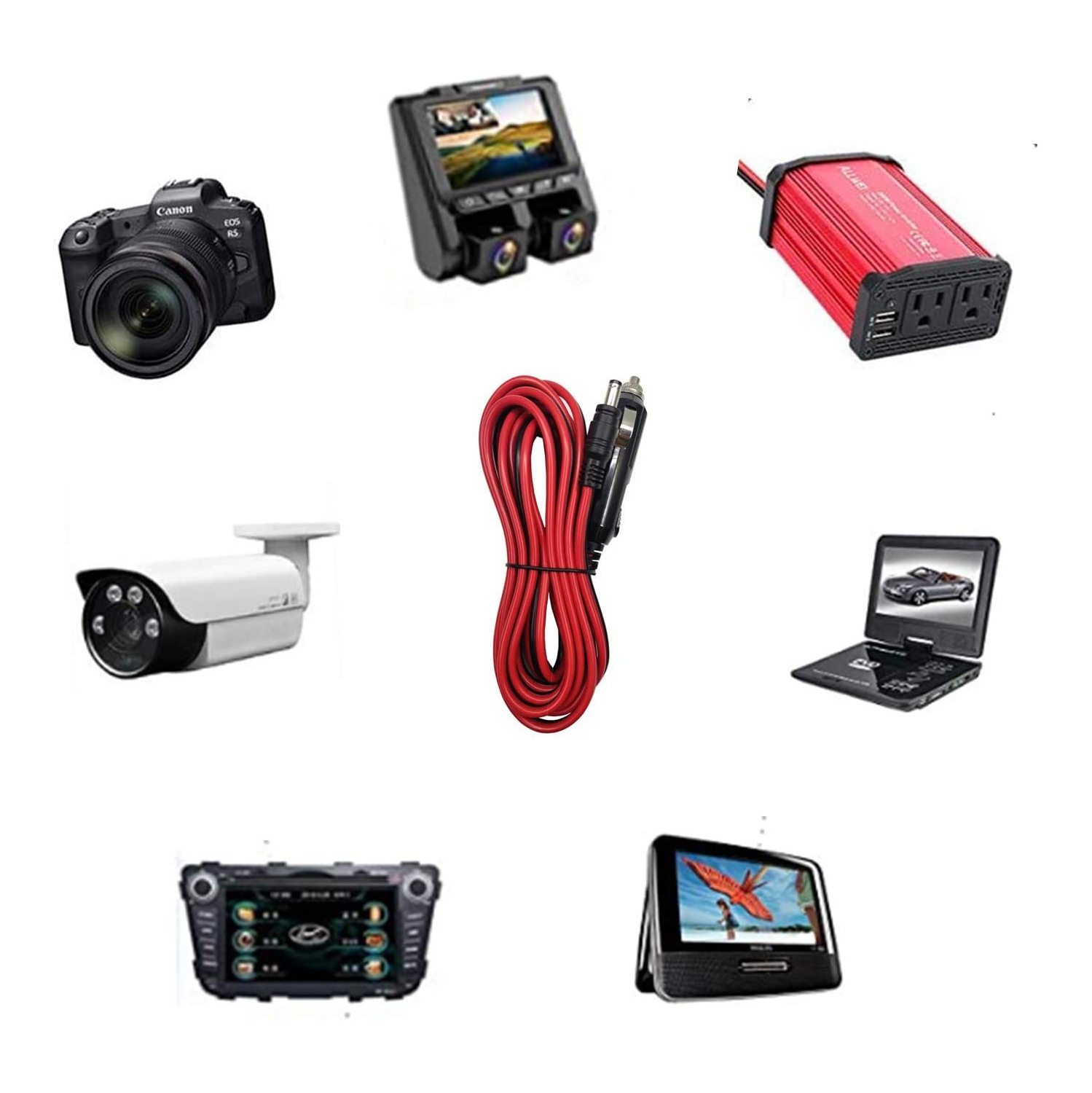 AEISVIK DC Car Charger Cable - 12-24V DC Car Charger Auto Power Supply Cord Cigarette Lighter Male Plug to DC 5.5mm x 2.1mm Connector Extension Cord