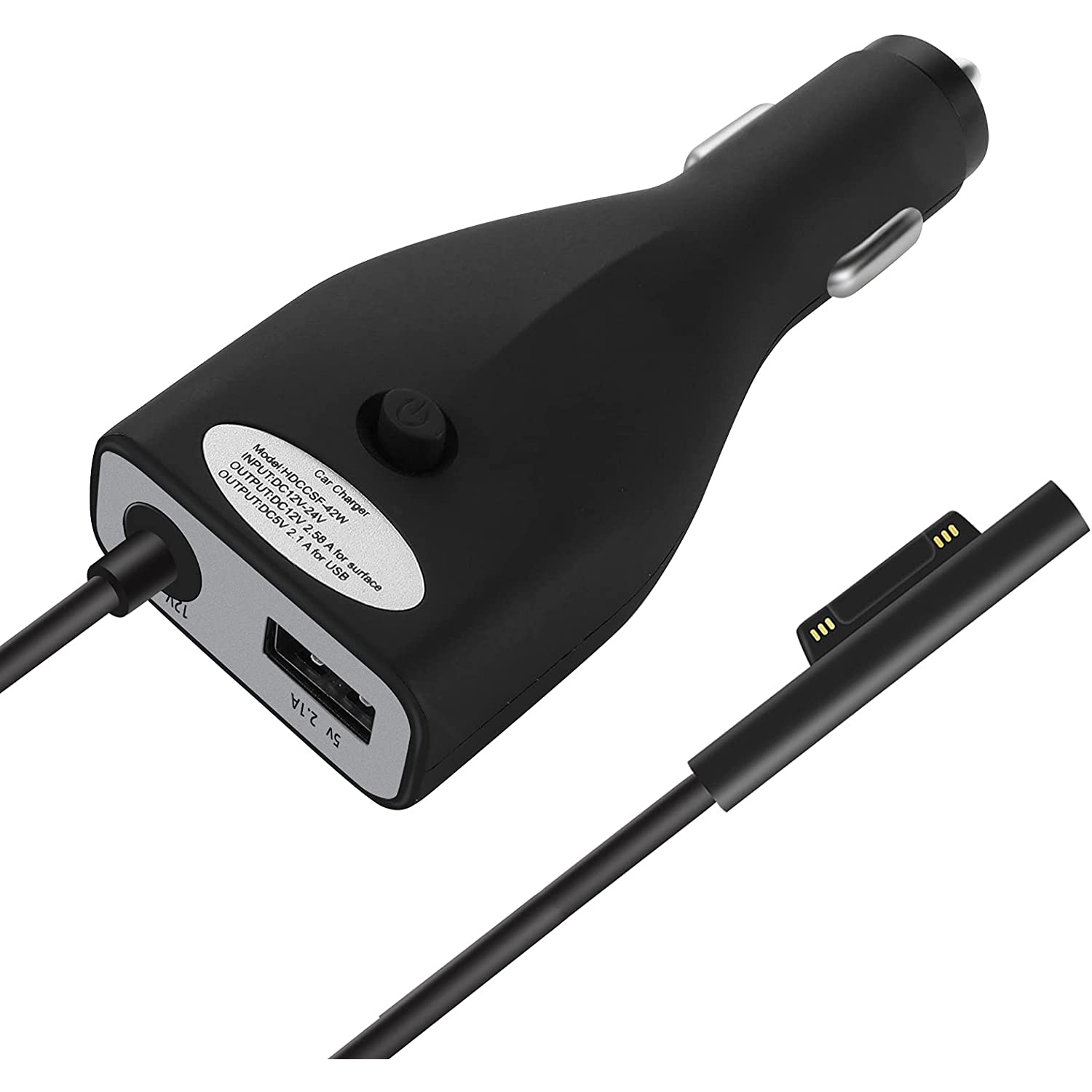 Surface Car Charger with USB Charging Port, Total 42W 12V 2.58A Power Supply, Compatible for Microsoft Surface Pro7 + Plus Pro6 Pro5~3 Surface Go 1/2