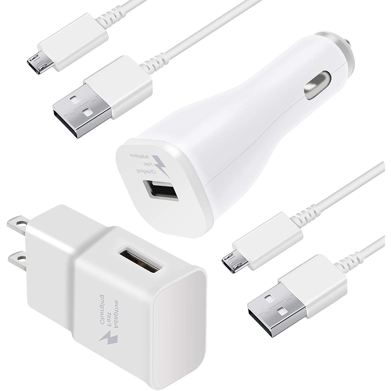 Adaptive Fast Charger Kit- Fast Car Charger Android, Fast Charging Micro USB Cable for Samsung Galaxy S7/Edge/S6/Note5/4/3/S3 J8 J7 J6 J5 J4 J3, Moto E4 E5, LG K10 K20 K