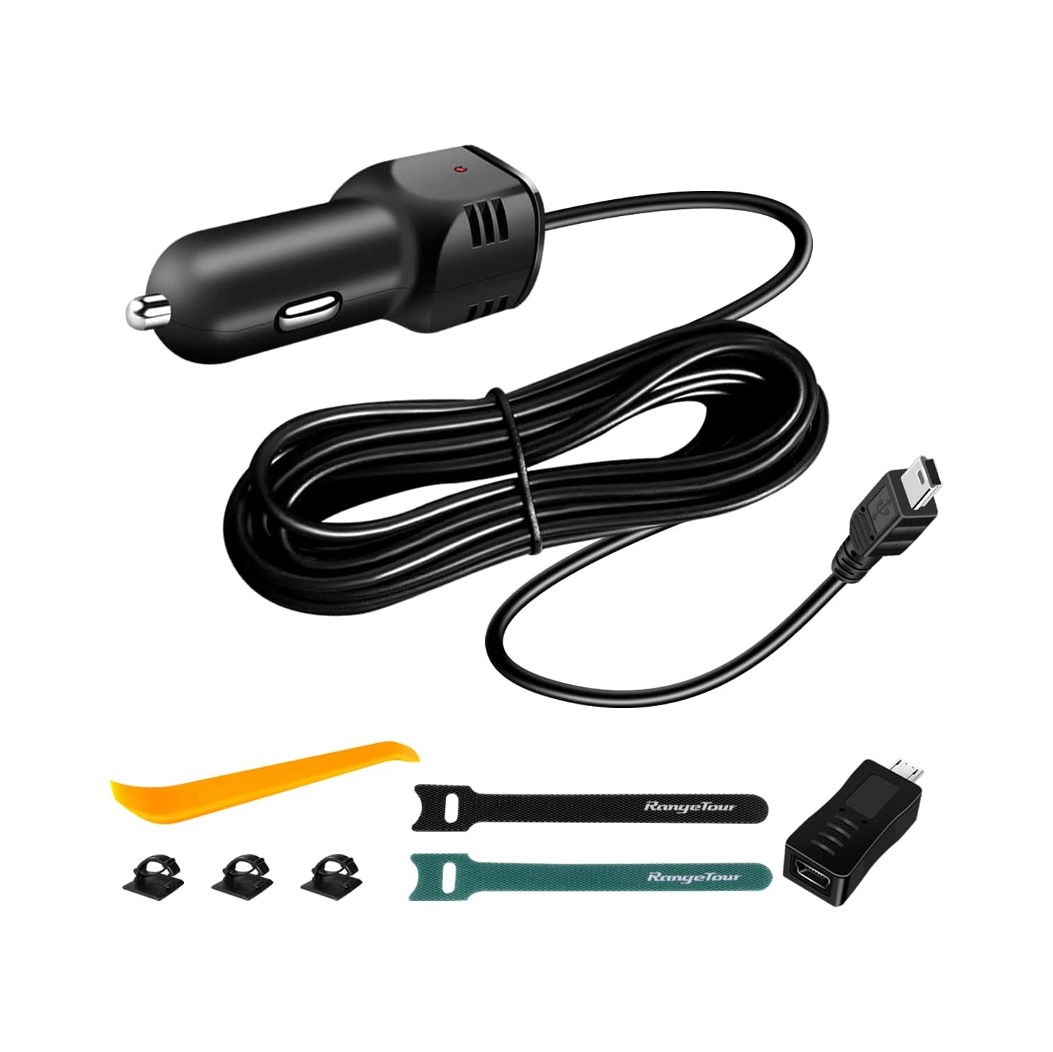 Dash Camera Car Charger, Micro USB and Mini USB Interfaces,Driving Recorders Power Cord 3.5m/11.5ft 12V/24V to DC5V 2A