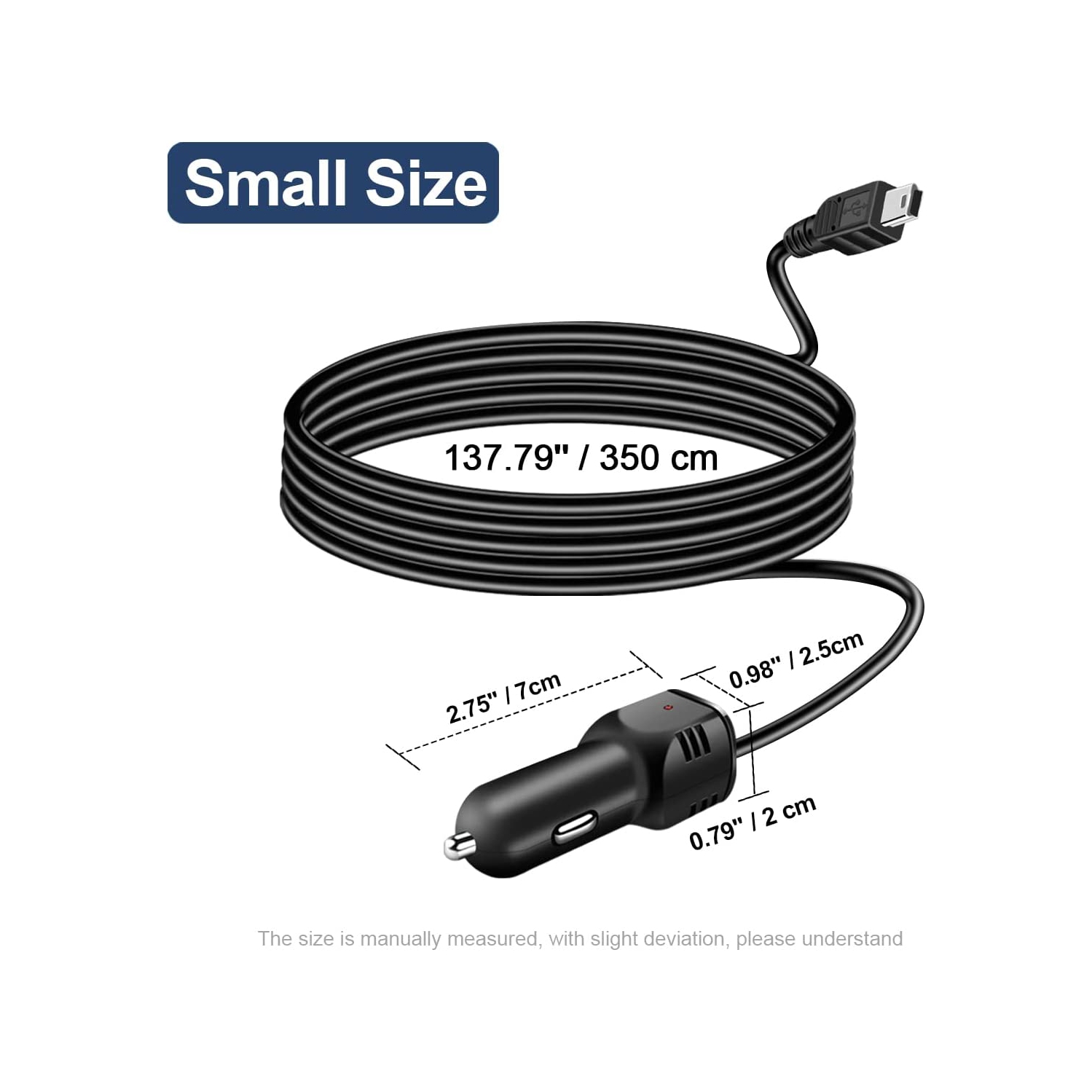 Dash Camera Car Charger, Micro USB and Mini USB Interfaces,Driving Recorders Power Cord 3.5m/11.5ft 12V/24V to DC5V 2A