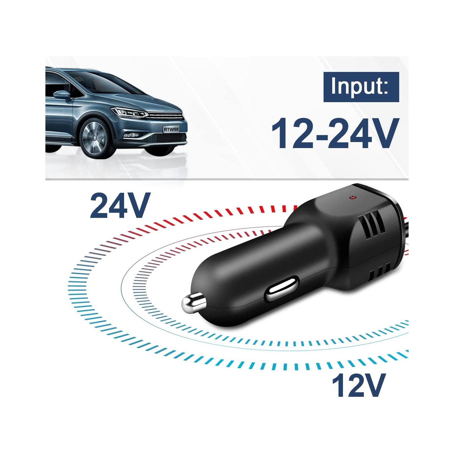 Dash Camera Car Charger, Micro USB and Mini USB Interfaces,Driving Recorders Power Cord 3.5m/11.5ft 12V/24V to DC5V 2A