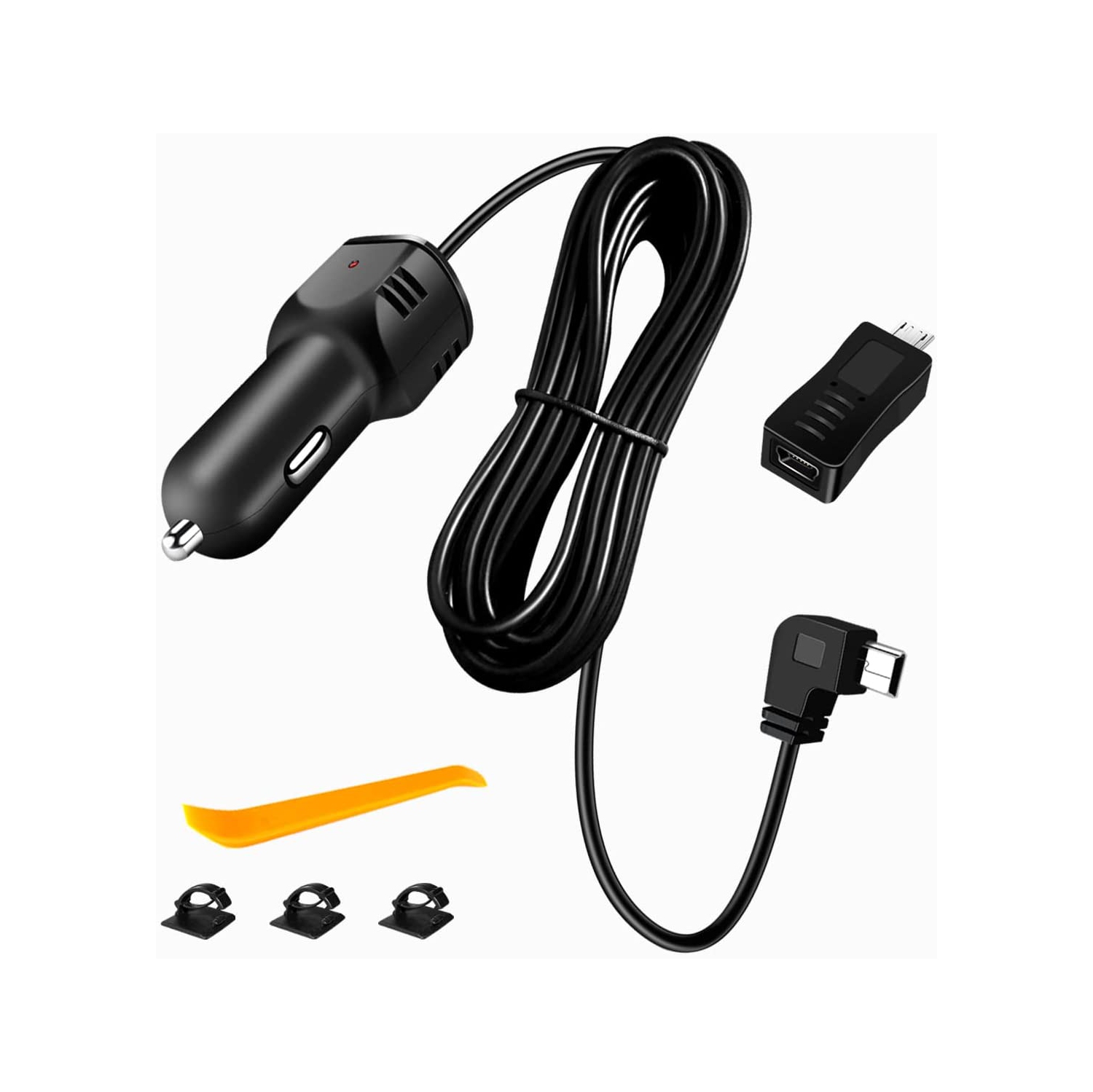 Dash Camera Car Charger, Mini USB and Micro USB Interfaces,L-Type Driving Recorders Power Cord 4m/13.12ft 12V/24V to DC5V 3A