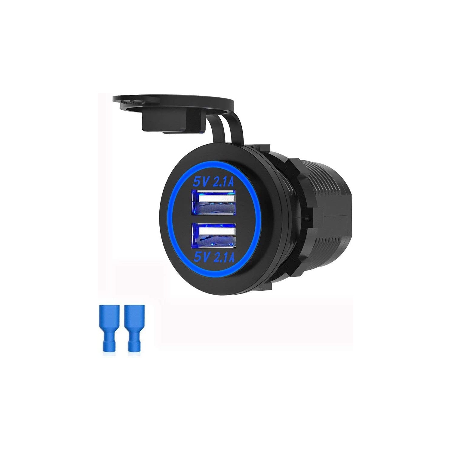 Dual USB Charger Socket, 12V 4.2A Car Charger Power Outlet with Blue LED Display, Waterproof USB Car Socket Dual Charging Ports for Most 12-24V Car