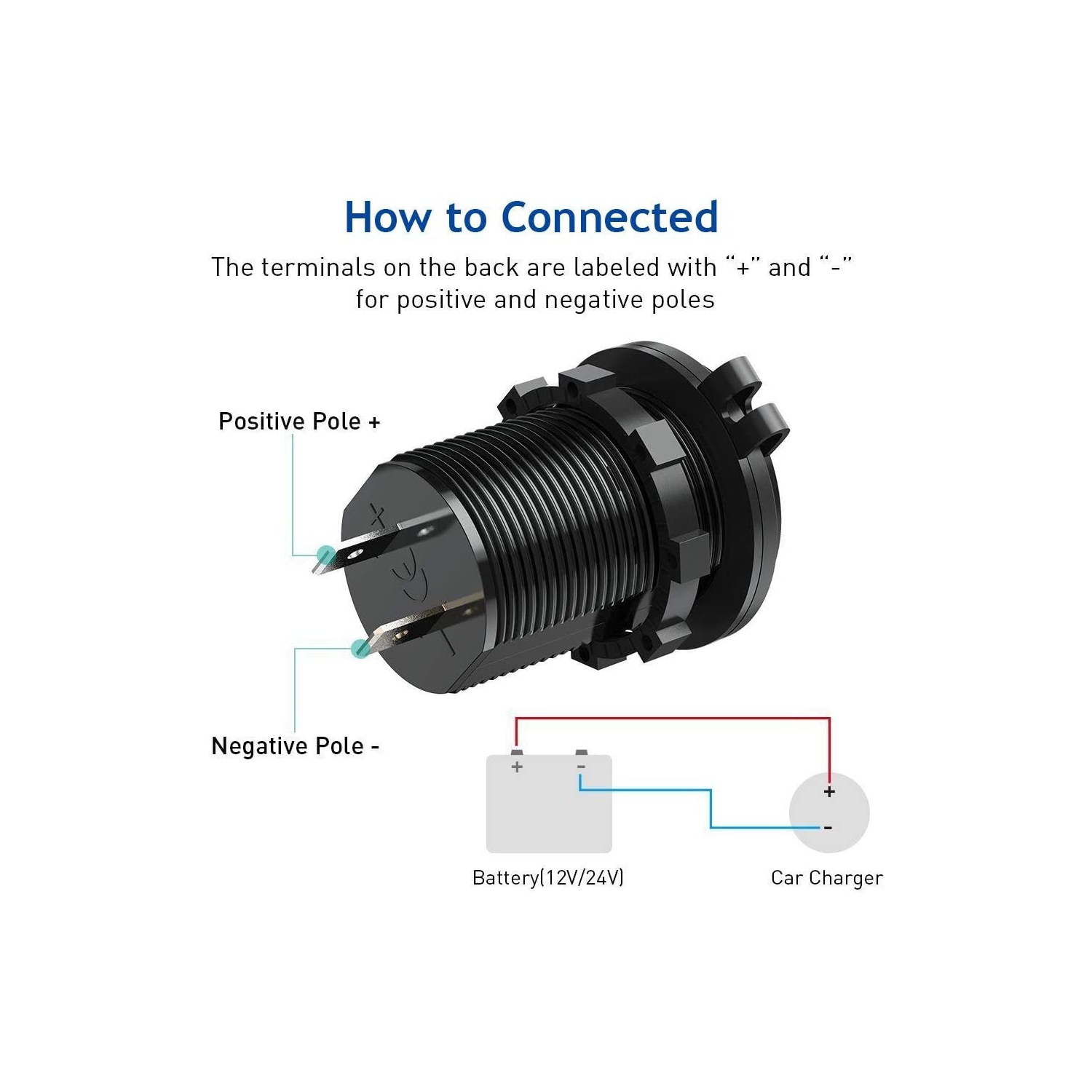 Dual USB Charger Socket, 12V 4.2A Car Charger Power Outlet with Blue LED Display, Waterproof USB Car Socket Dual Charging Ports for Most 12-24V Car