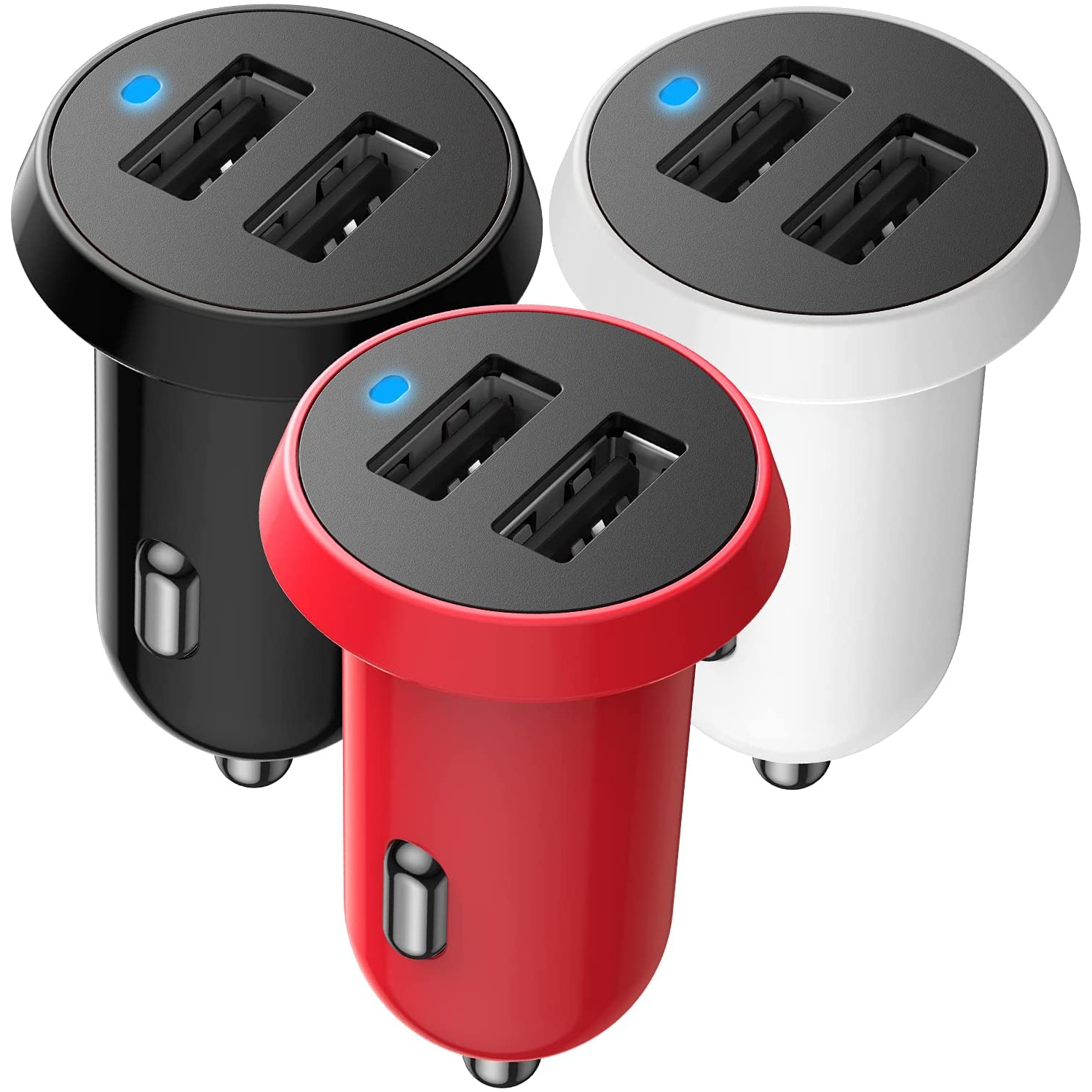 Car Charger 3 Pack, 24W 4.8A Fast USB Charger Car Power Adapter Mini Dual Port Flush Mount Compatible for Samsung Note 9/Galaxy S10/S9 iPhone 11 12 Mini Pro Max/X Xs XR 8 7 6s Plus