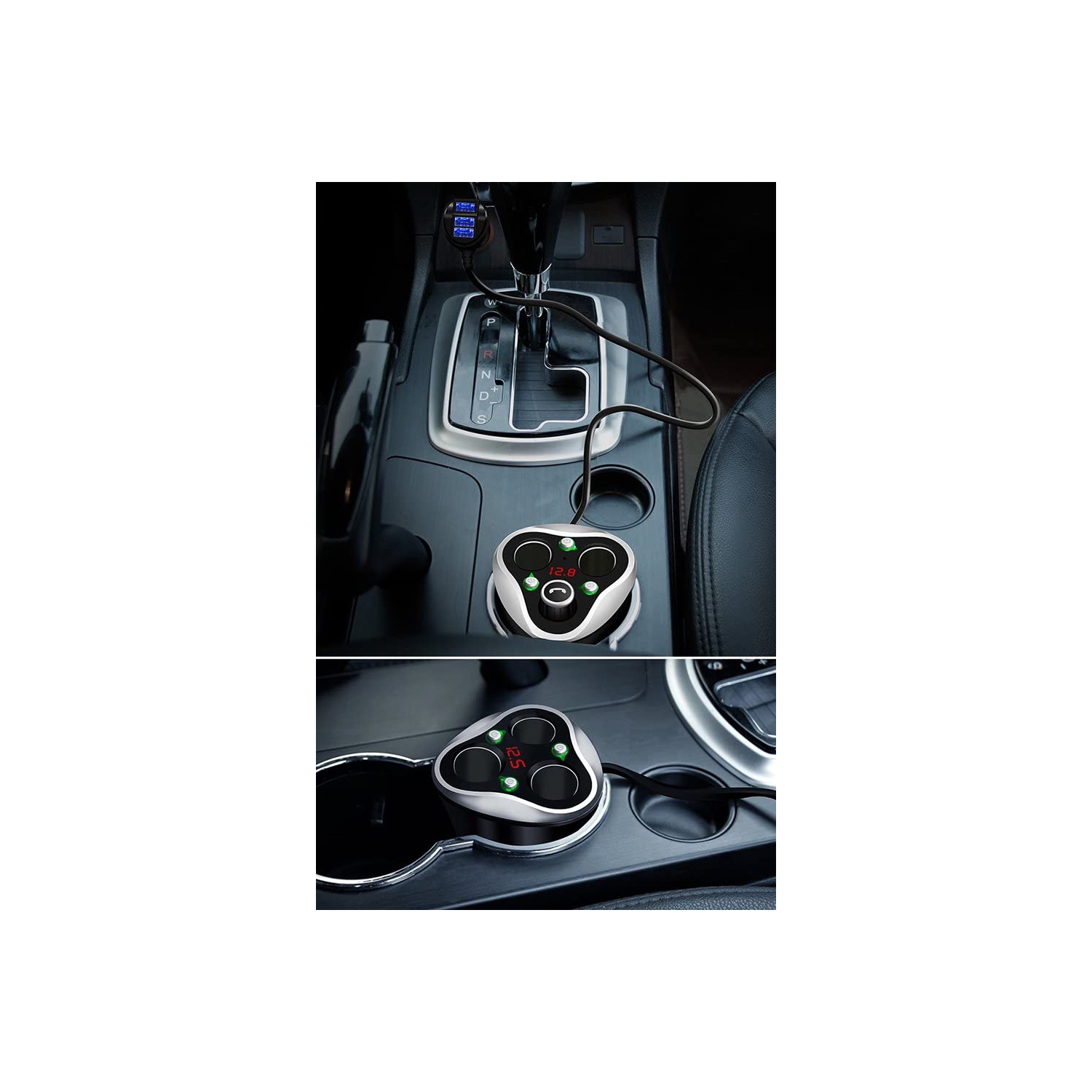 3 Socket Cigarette Lighter Splitter Power Adapter + 3 USB Car Charger 120W 12V/24V DC Outlet with Volt Meter, On/Off Switch for Cell Phone GPS Dash