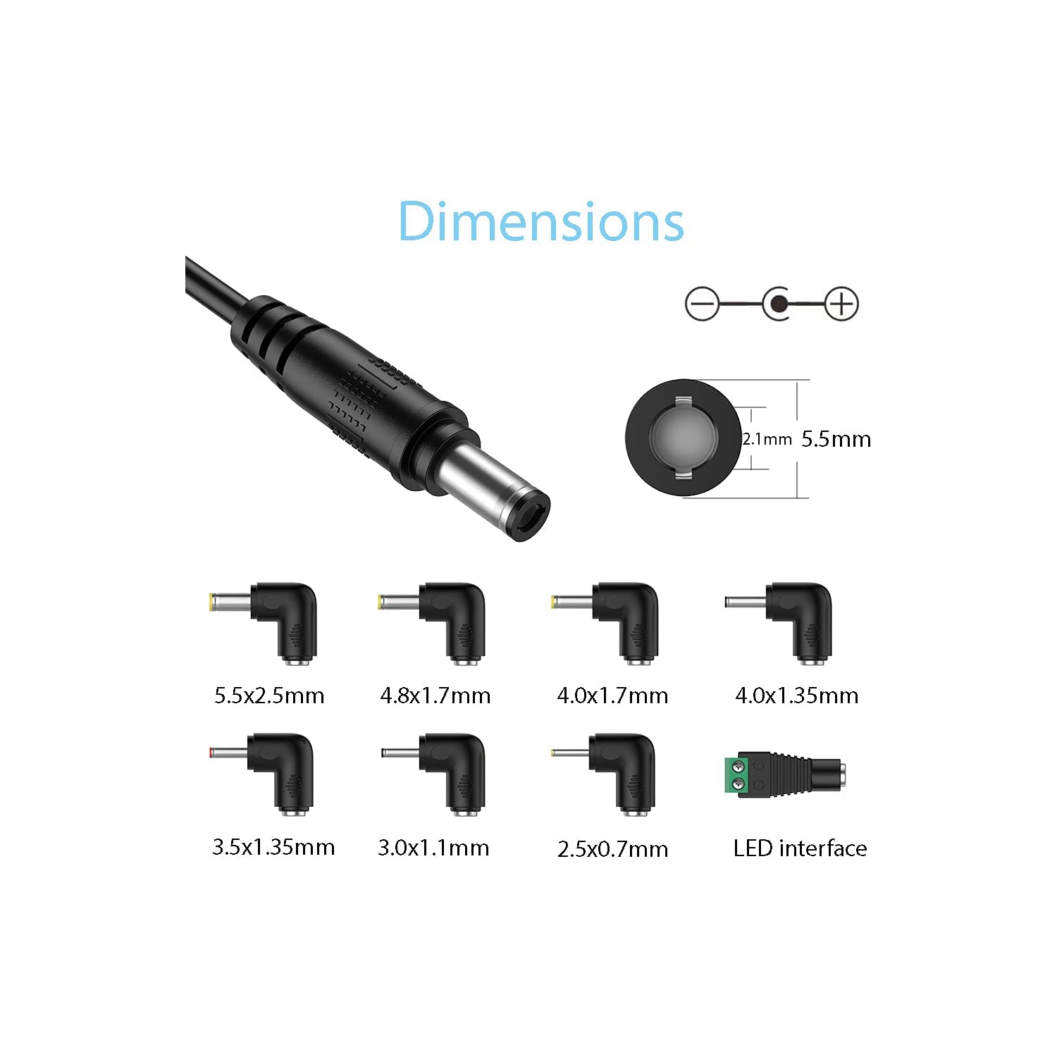 DC 12V 2A Car Charger Universal Power Cord 5.5x2.1mm to Cigarette Lighter with 8 Connector for DVD Player, GPS, Bluetooth Speakers, Breast Pump,