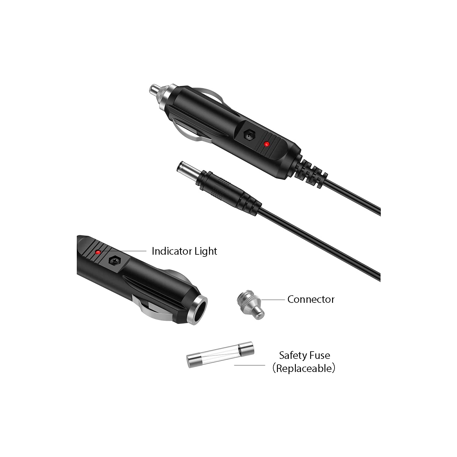 DC 12V 2A Car Charger Universal Power Cord 5.5x2.1mm to Cigarette Lighter with 8 Connector for DVD Player, GPS, Bluetooth Speakers, Breast Pump,