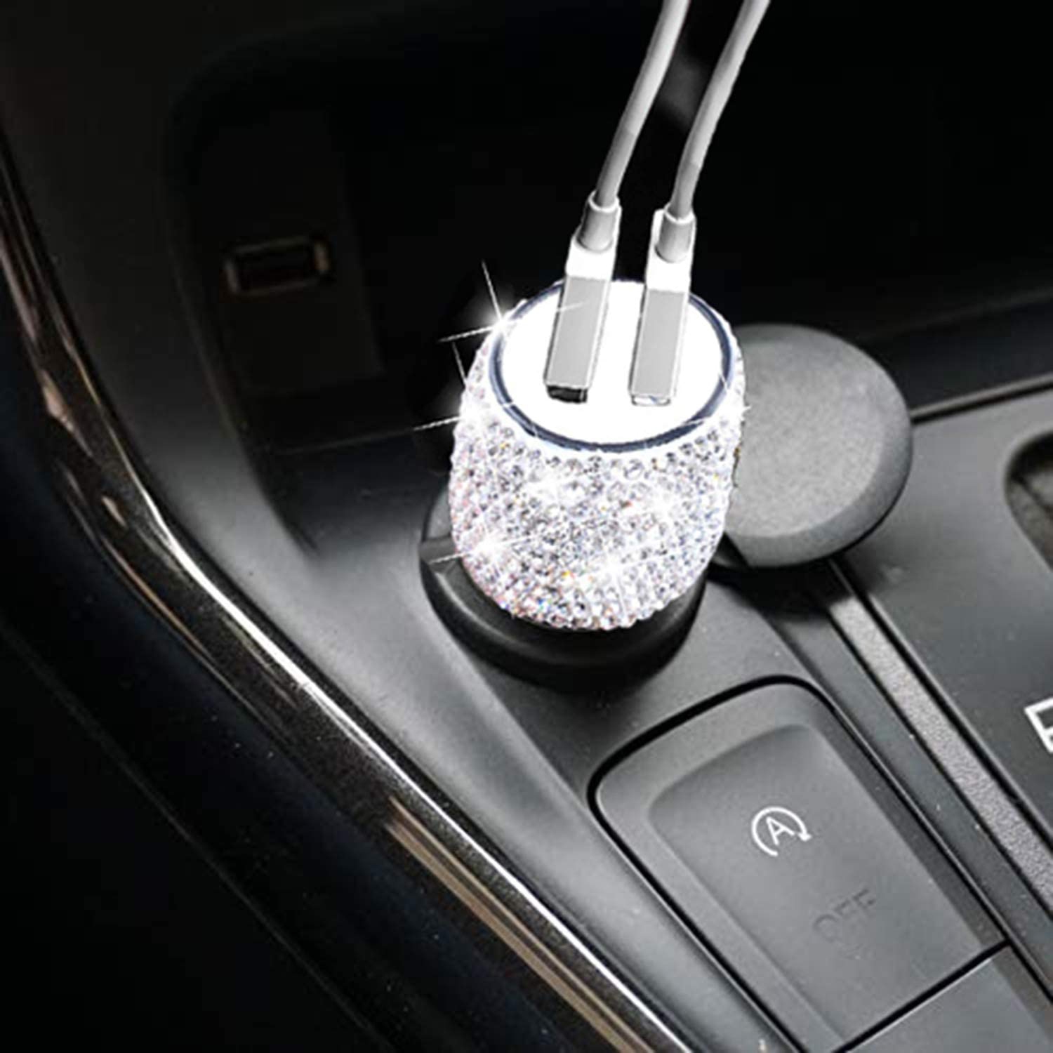 Dual USB Car Charger with Bling Bling Handmade Rhinestones Crystal, Car Decorations for Fast Charging, Car Decors for iPhone, iPad Pro/Air 2/Mini, Samsung Galaxy Note9/8/S9/S9+,LG,