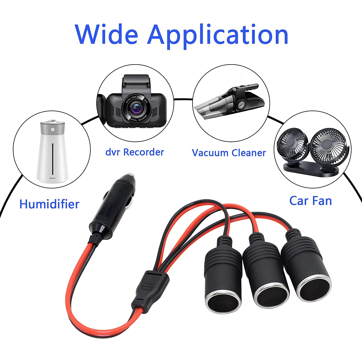 1 to 3 Car Cigarette Lighter 12v 24v Power Charger Adapter 3 Way Socket Splitter Female Socket Plug Extension Cord Cable