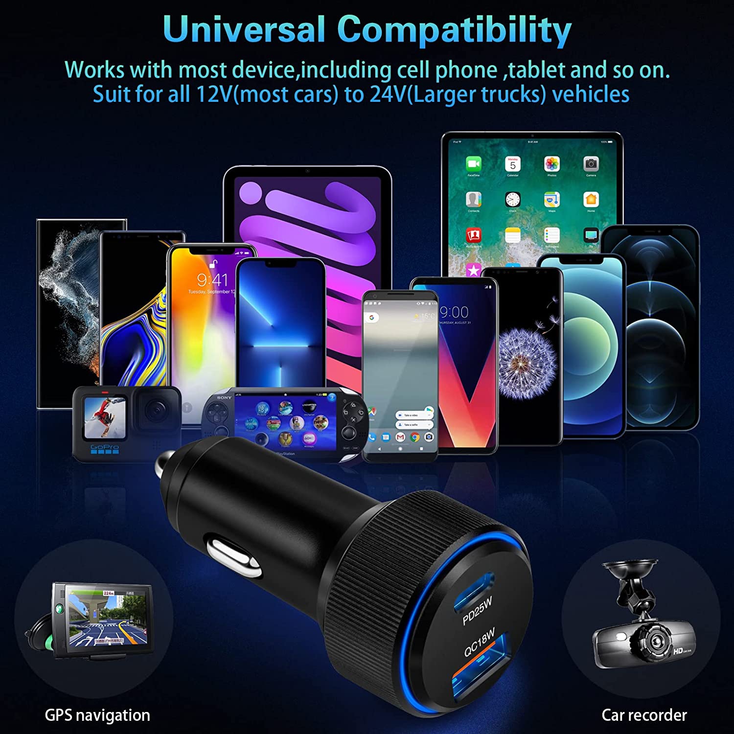 Car Charger,43W USB C Car Charger 2Pack PD Fast Charge [USB C +USB A ],Cigarette Lighter Adapter Work for iPhone 13 12 11 Pro Max Mini XR X 8 iPad